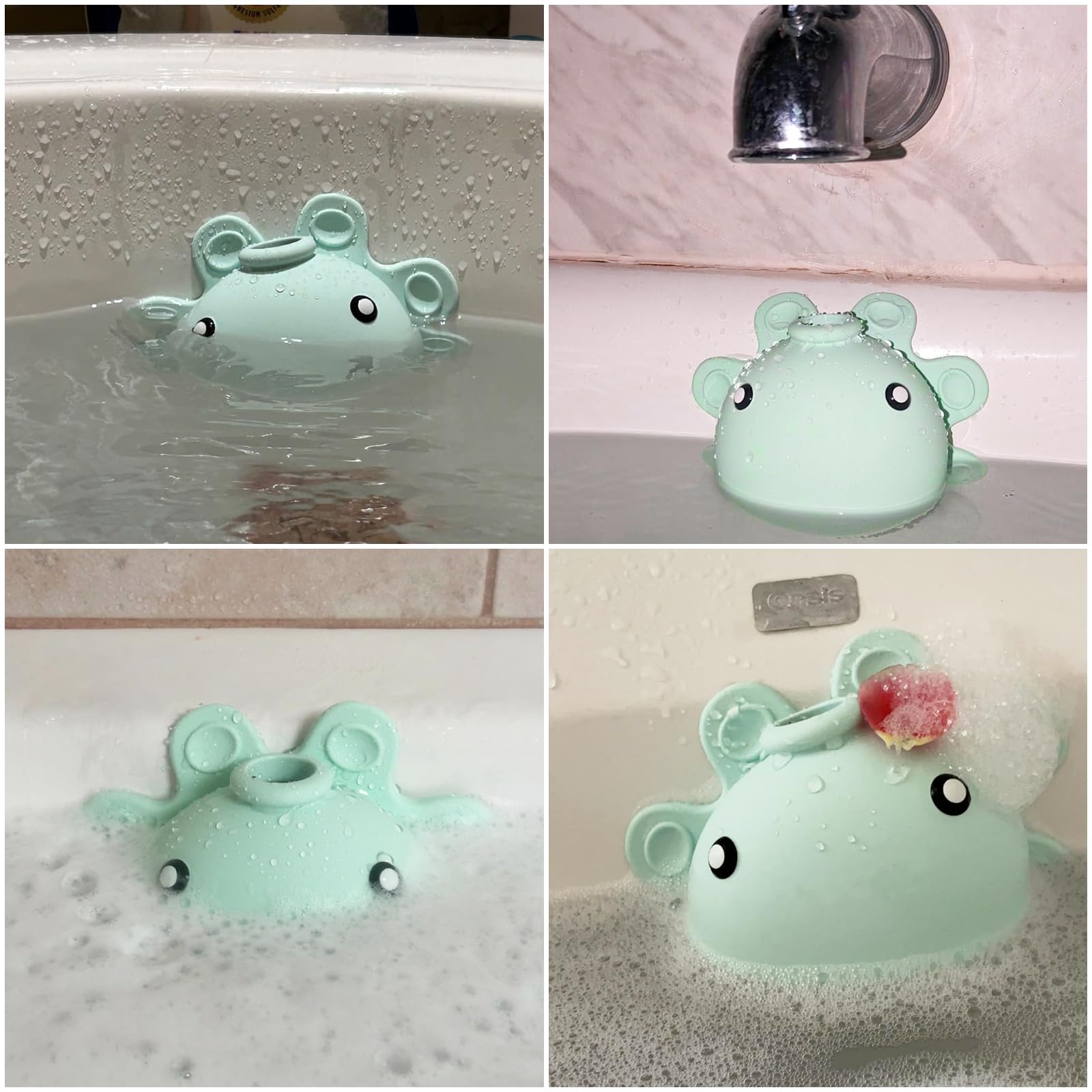 Bathroom Bathtub Overflow Drain Cover- Silicone Bath Tub Drain Cover, Tub Overflow Drain Stopper with Suction Cups, Adds Inches of Water for Deeper Bath, Cute Bathroom Accessories, Baby Blue