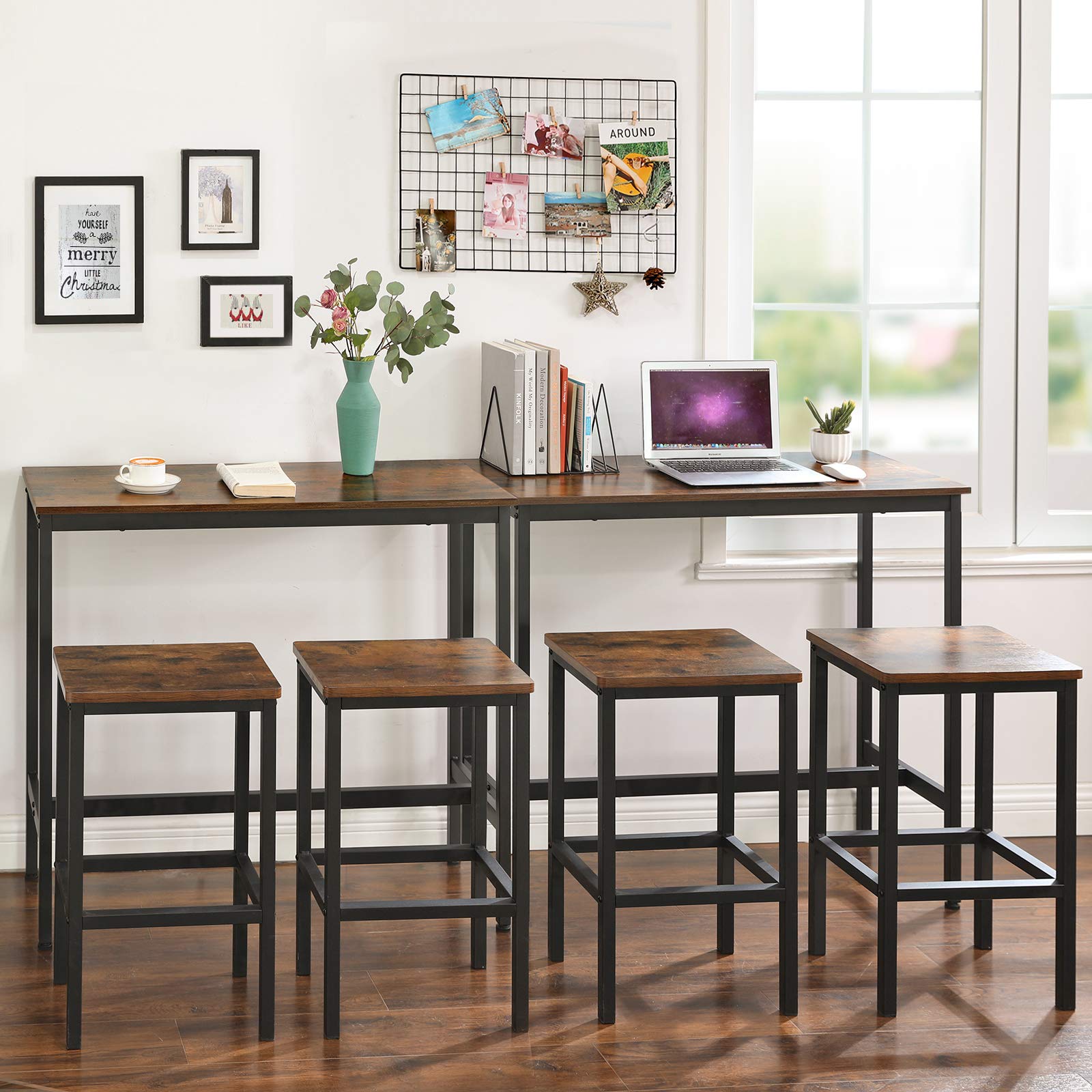 VASAGLE Bar Table, Kitchen Dining Table, High Top Pub Table, Bar Height Cocktail Table for Living Room Party, Sturdy Metal, 15.7 x 39.4 x 35.4 Inches for Narrow Spaces, Ebony Black and Ink Black
