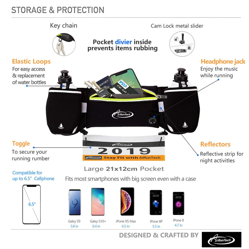 AiRunTech Hydration Running Belt with Water Bottle, Running Fanny Pack for Phone and Wallet Holder, Running Bag Runners Essentials Accessories Marathon Triathlon Walking Jogging Gear Gift