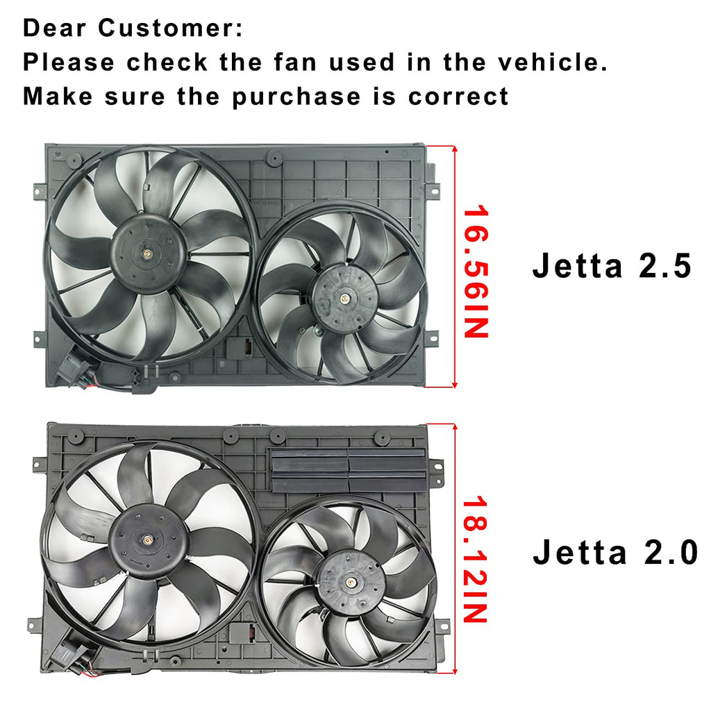 VW102 Replacement Dual Radiator & Condenser Cooling Fan Assembly for Volkswagen Jetta 2.0L VW Tiguan for Audi A3 TT