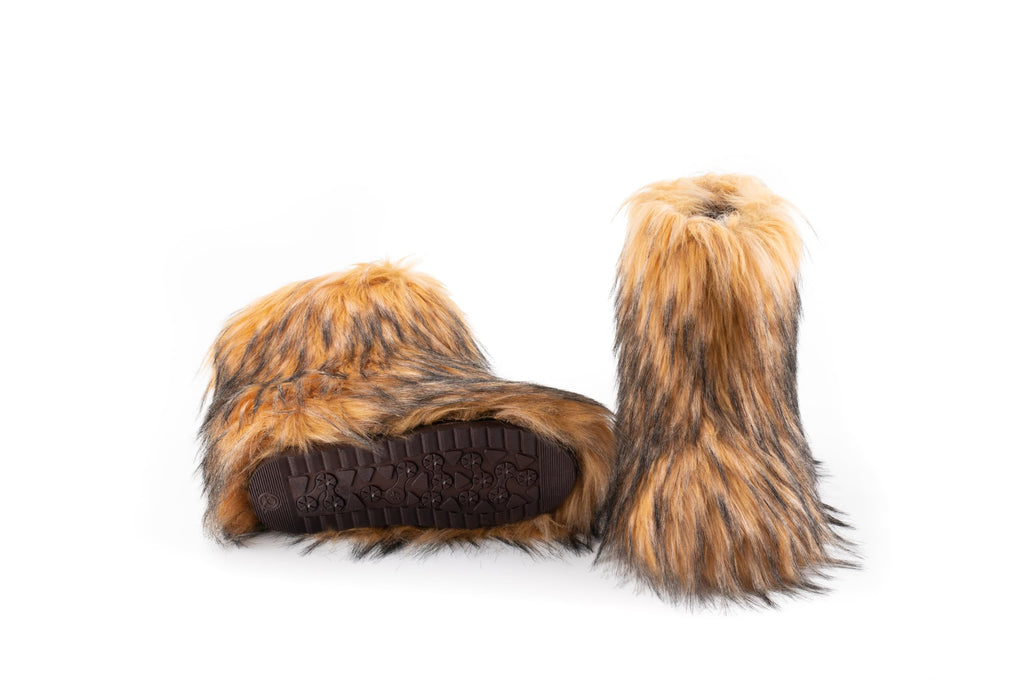 IXU Women's Faux Fur Boot Furry Fluffy Round Toe Suede Snow Winter Women Boots Comfy Plush Warm Short Outdoor Indoor Flat Shoes Mid-Calf Boots