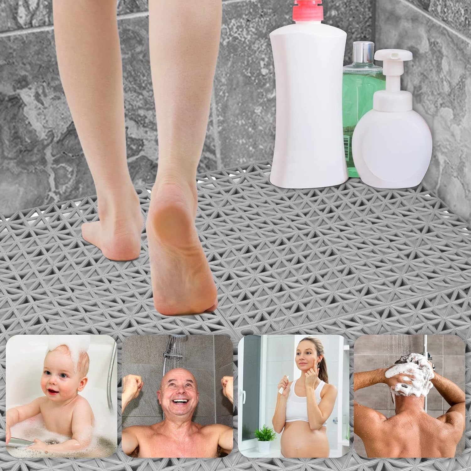 ToLanbbt Modular Interlocking Cushion 8P 11.8" x 11.8" Interlocking Rubber Floor Drain Holes Non-Slip Splicing Drainage Mats for Deck, Shower, Kitchen, Drain Pool, Sauna Bath, Indoor Outdoor (Black)