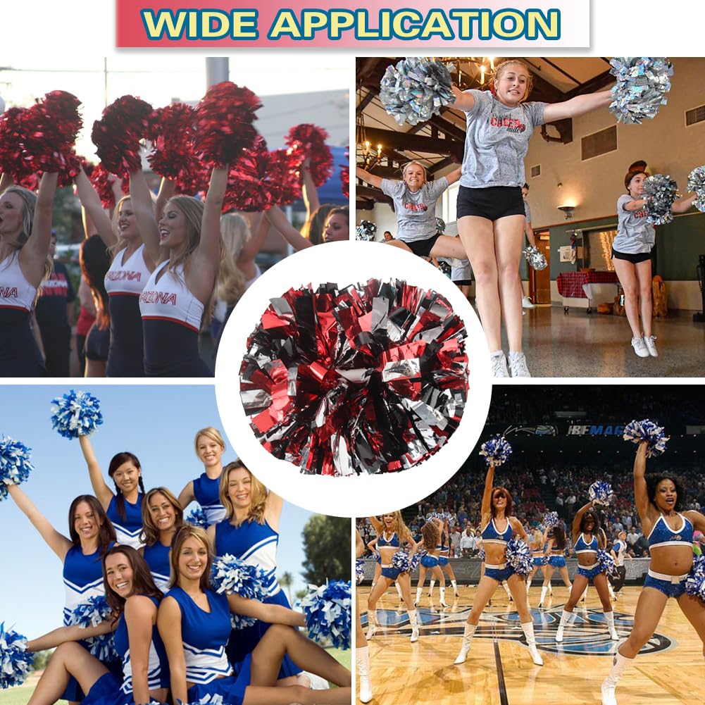 Lovecheer 2PCS/6PCS Metallic Pom Poms Cheerleading with Baton Handle Cheer Pompoms for Kids Adults Team Sports Spirit Party Cheering