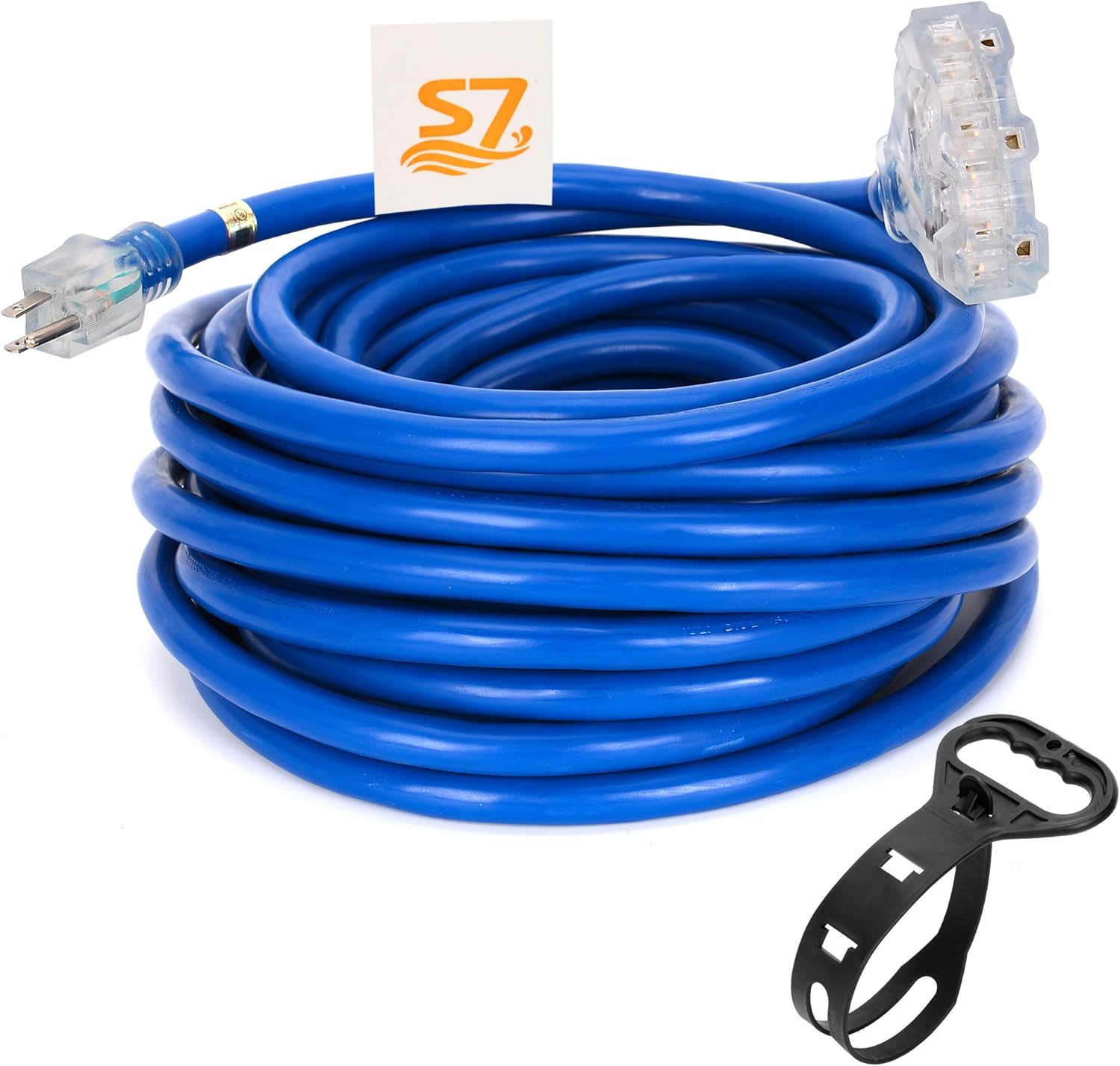 50ft 10-Gauge Heavy Duty 3-Outlet Indoor/Outdoor Extension Cord,Grounded 15-Amp Three-Prong Power-Cord with The End Light Up