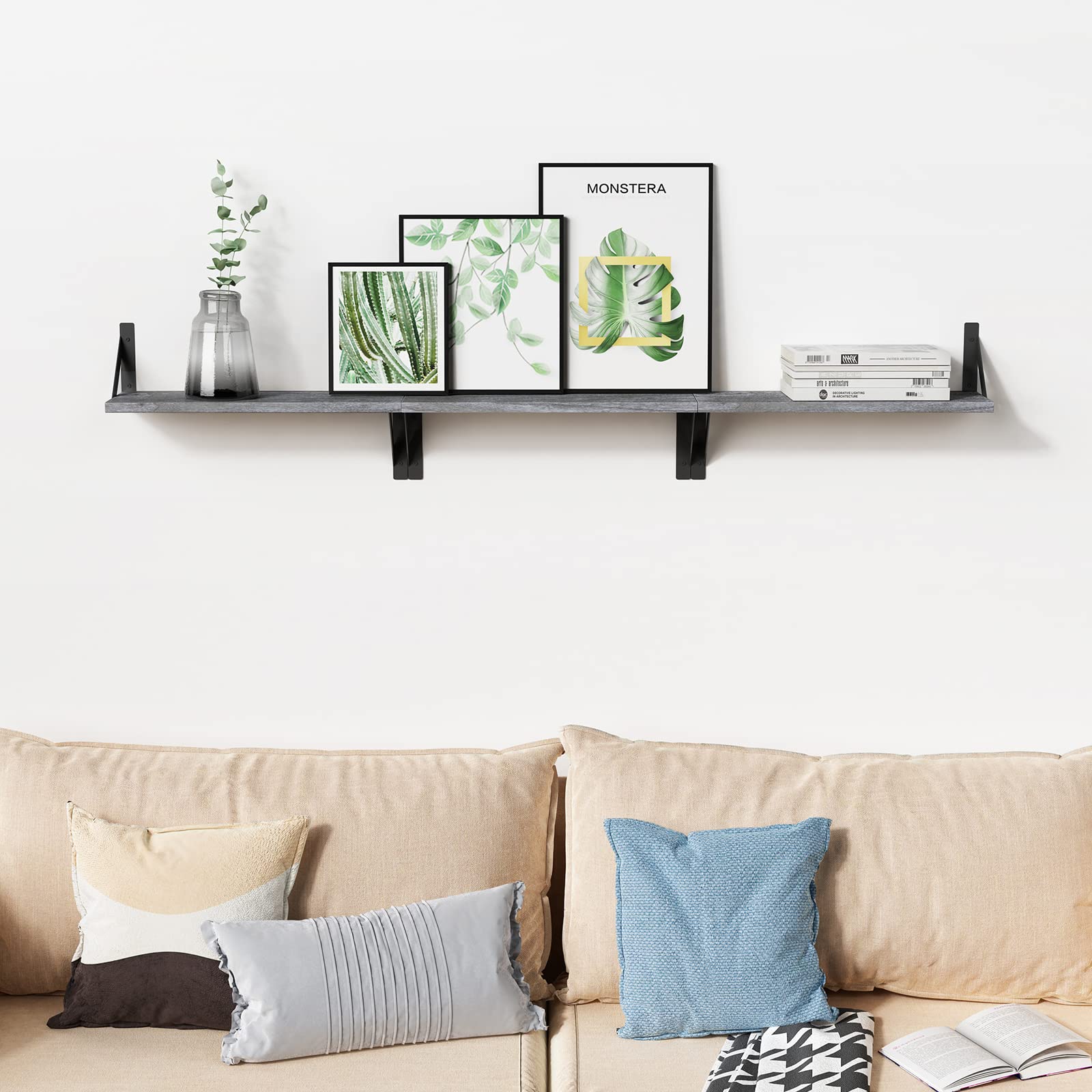 Forbena 12 Inch Deep Floating Shelves for Wall, Wide Black Wall Mounted Shelves for Bedroom Office Books Plants, Large Hanging Shelf for Living Room Bathroom Kitchen Closet Pantry Storage (3-Pack)
