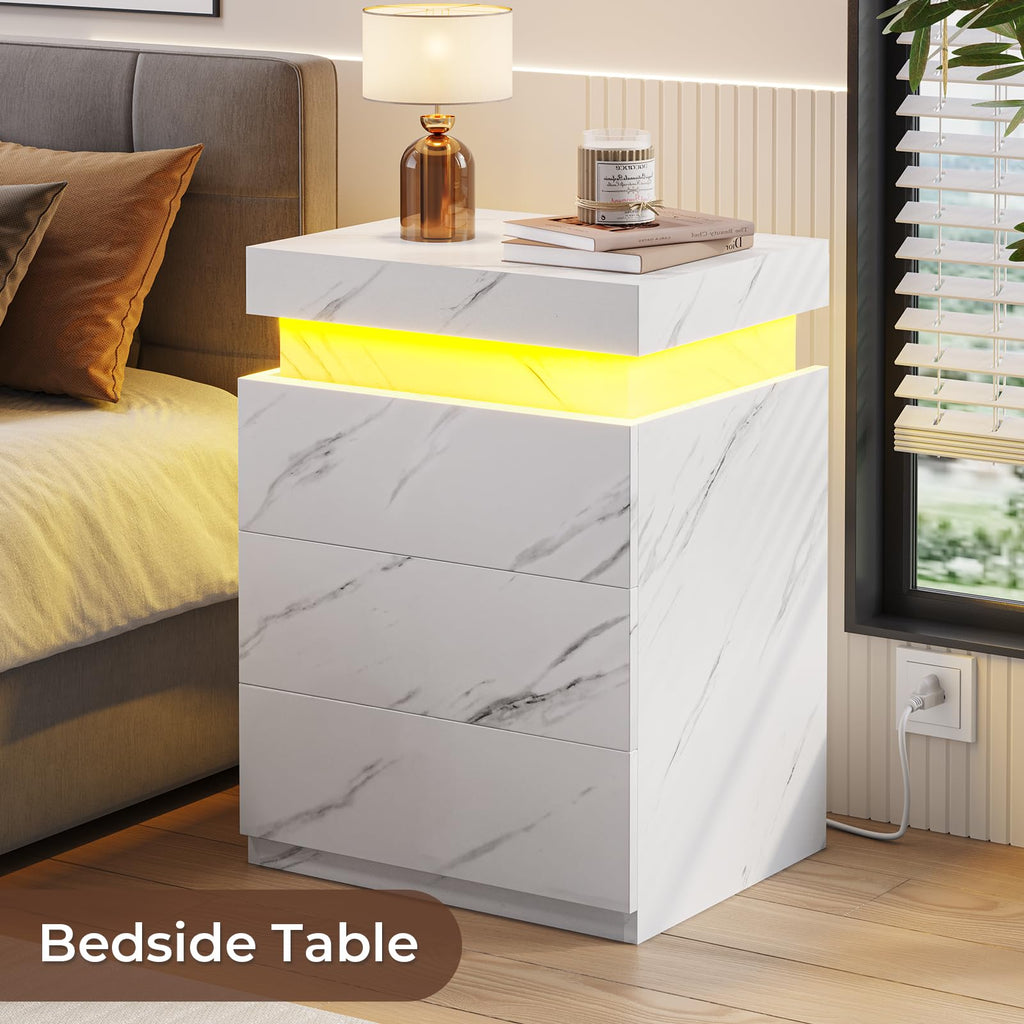 BTHFST LED Nightstands Set of 2,Night Stands for Bedroom Set of 2,Nightstand with Charging Station and Sliding Top,Bedside Table with Power Outlets & Drawers,Modern End Side Table (Black)