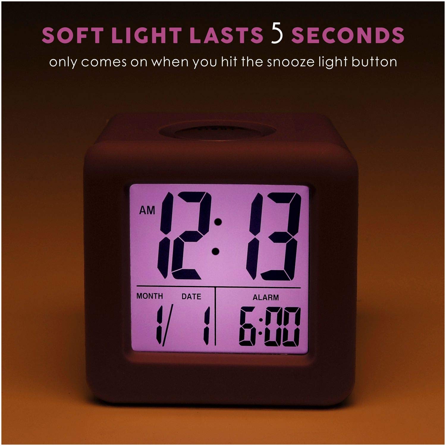 Plumeet Digital Alarm Clock Kids Clock with Snooze and White Nightlight - Easy Setting Travel Alarm Clocks Display Time, Date, Alarm - Ascending Sound - Battery Powered (Baby Blue)