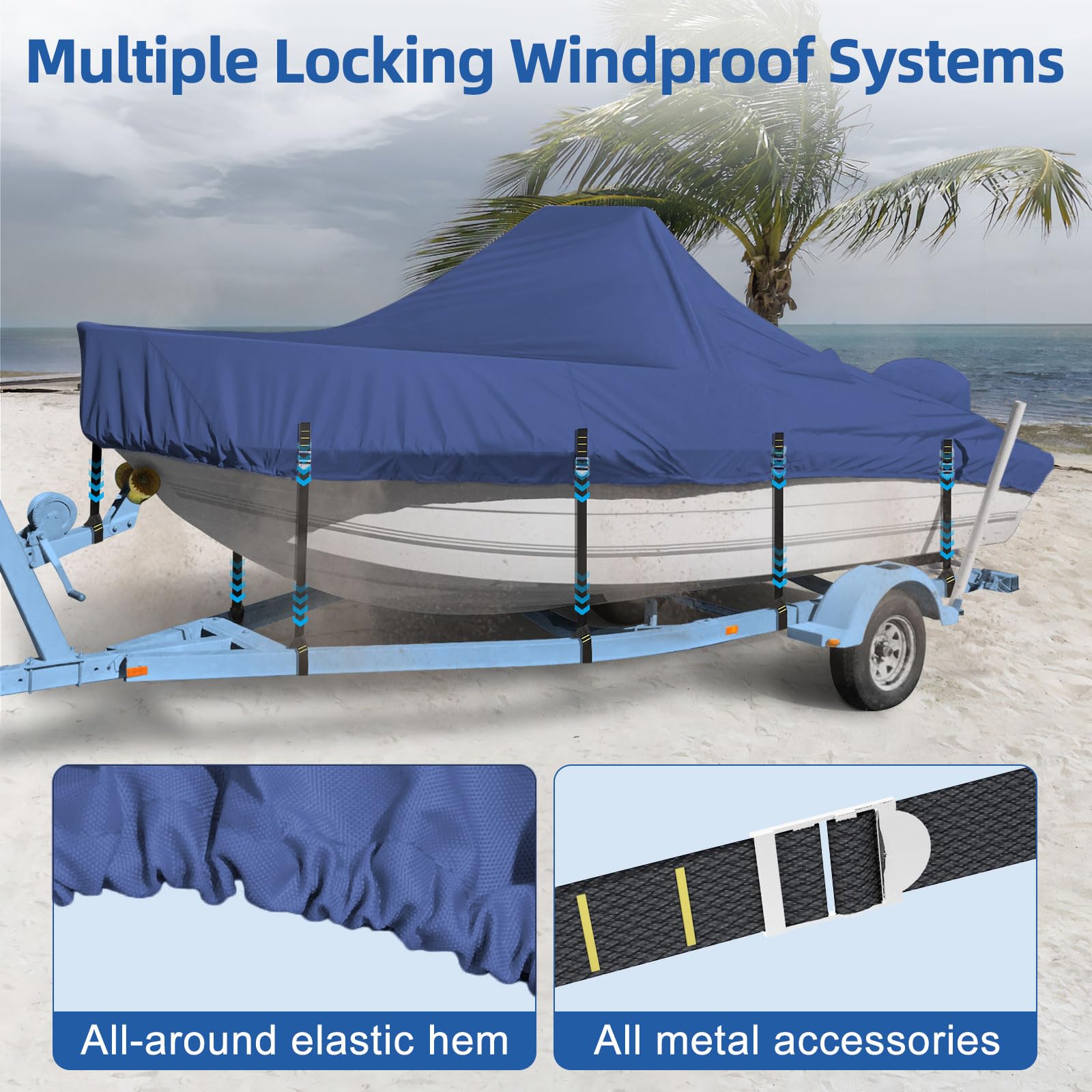 Center Console Boat Cover, 900D Heavy Duty Boat Center Console Cover, Waterproof Boat Covers 16-18.5 FT with Motor Cover and Metal Windproof Adjustable Buckle, Black