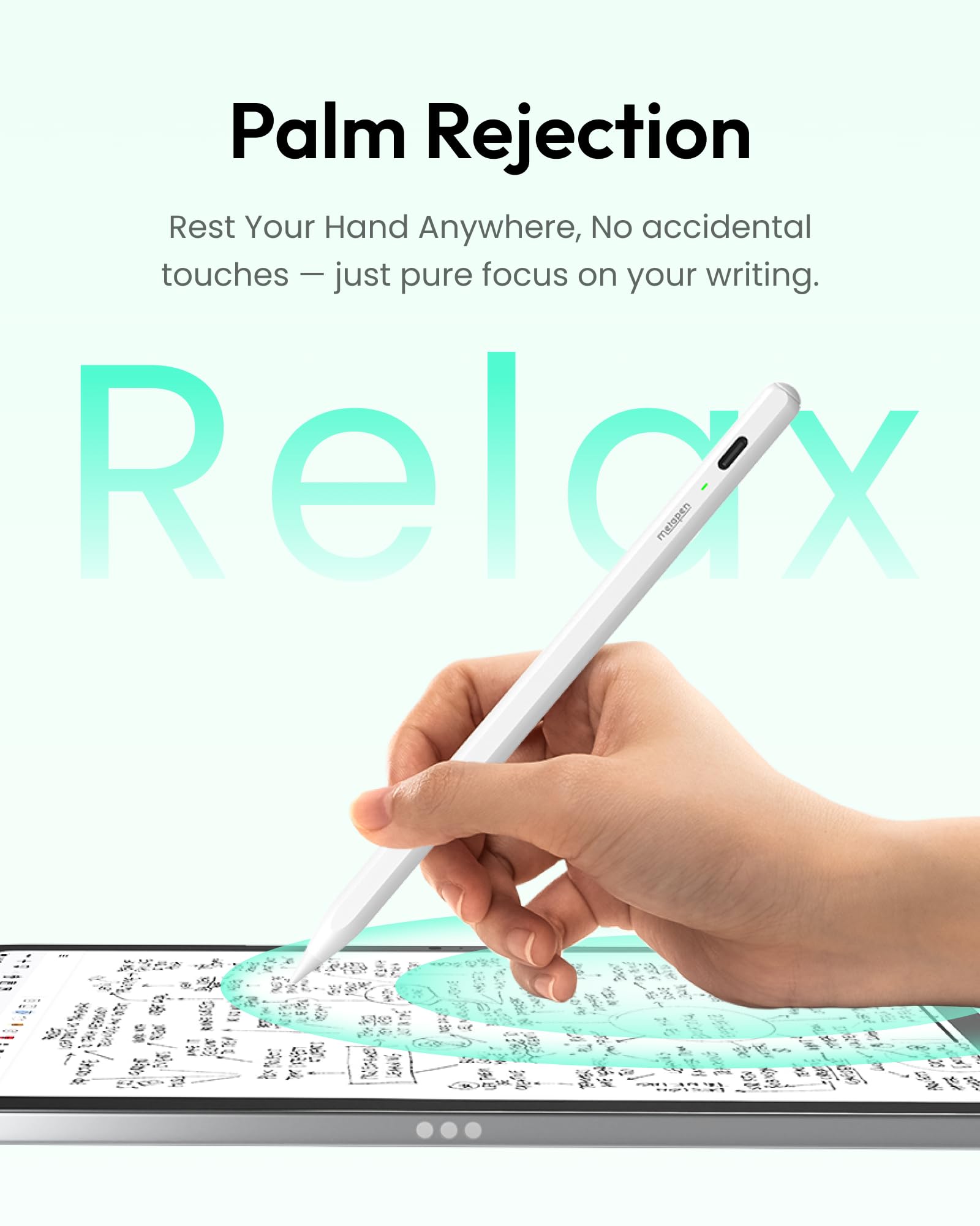 Metapen Pencil Air8 Pro for iPad 2018-2026, Ultra-Quiet, 2X Fast Charging, Palm Rejection Stylus Pen for iPad a16/11/10/9/8/7/6th Gen, Pro 12.9/11/13-inch M4, Air 3/4/5/M2/M3/M4, Mini 5/6th