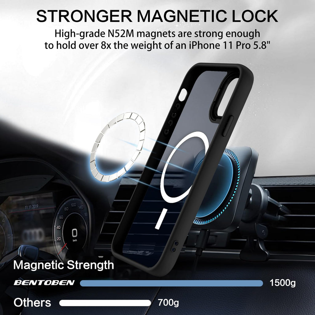 BENTOBEN for iPhone 11 Pro Case 2019 [Compatible with Magsafe] Translucent Matte Magnetic Phone Case iPhone 11 Pro 5.8" Slim Thin Shockproof Bumper Women Men Protective Cases Cover, Black