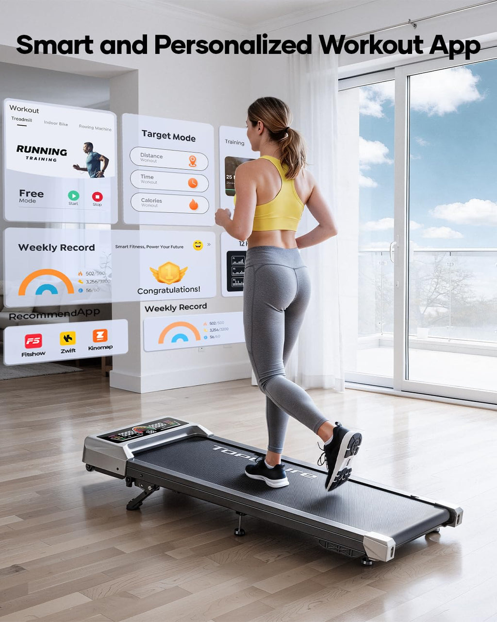 TOPUTURE Walking Pad with Incline, 2 in 1 Treadmills for Home & Office, Under Desk Treadmill, 2.5HP Portable Compact Treadmill with Remote Control, APP & LED Display, Installation-Free