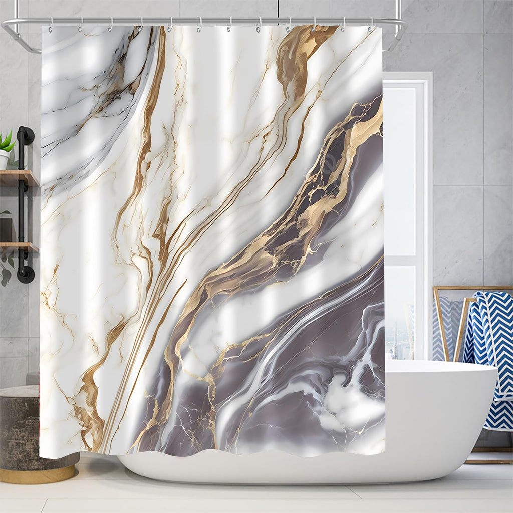 Nkzply 4 Pcs Black Marble Shower Curtain Sets with Rugs Gold Bathroom Sets with Shower Curtain and Rugs Modern Abstract Bathroom Decor Accessories Shower Curtains for Bathroom Toilet Lid Cover