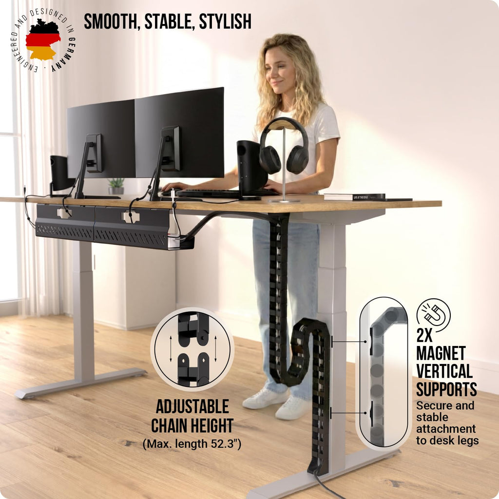 Ultimate Setup Under Desk Cable Management Vertebrae - Perfect for Sit Stand Desk - Wire Management - Adjustable Length - Flexible Cable Spine - Black, 133 cm