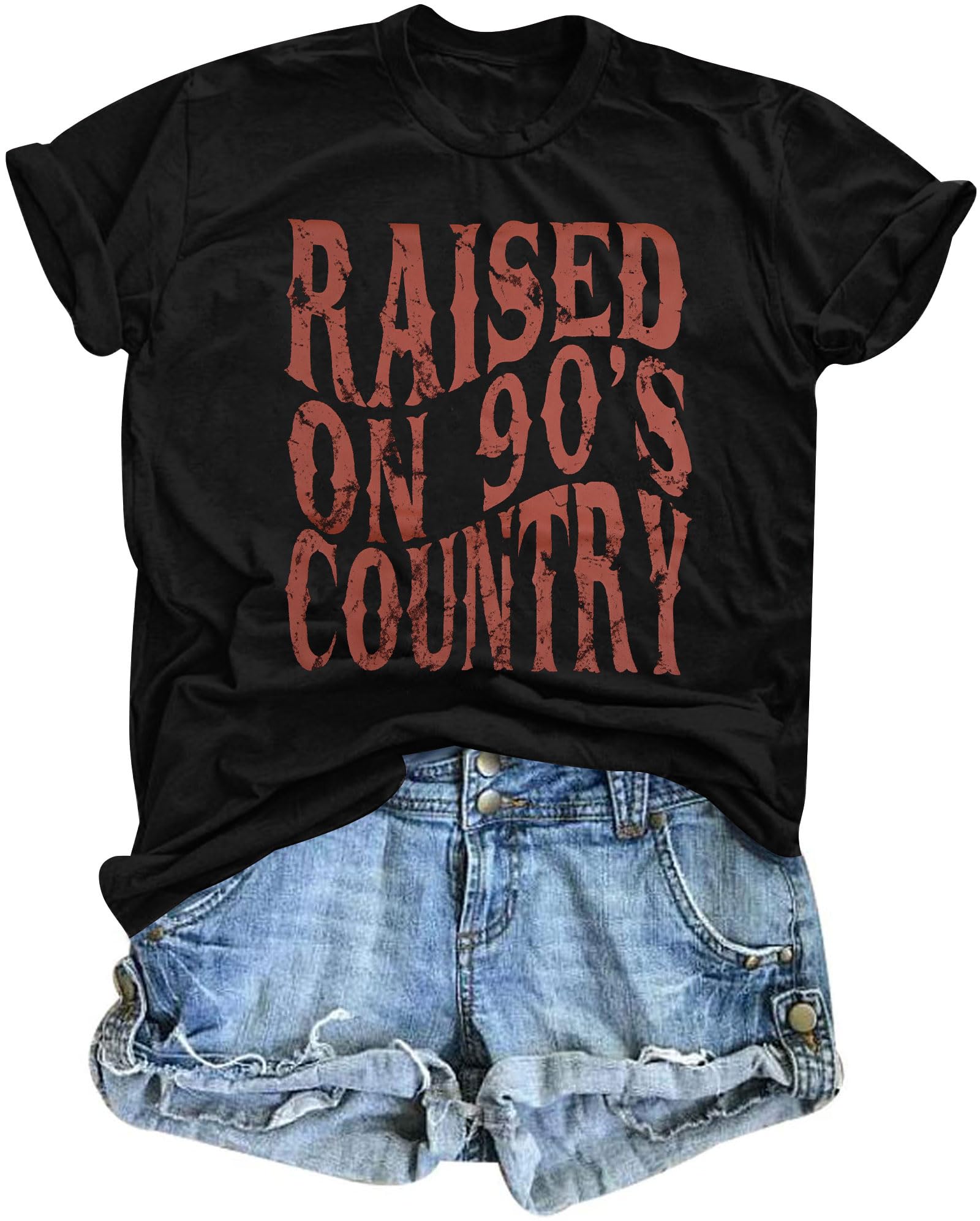 Raised on 90s Country Shirt Womens: Country Concert Outfit Country Music Tshirt Vintage Graphic Short Sleeve Tees