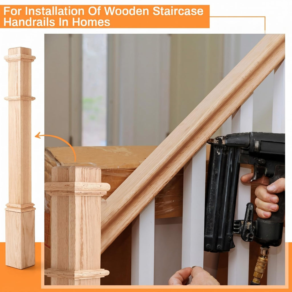 Wonderjune 1 Pcs 48 Inch Red Oak Stair Newel Post with 3 1/2" Post and 4 1/2" Pedestal, Wood Box Newel with Pedestal for Staircase, Plain Style Wood Balusters Interior for Stair Remodeling