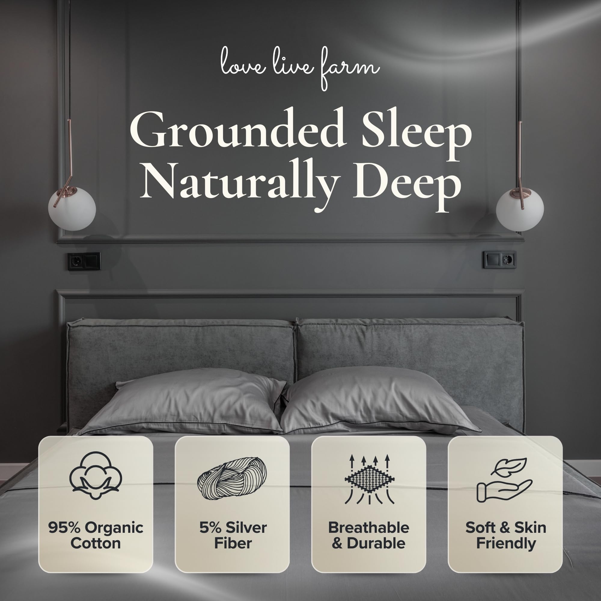 Earthing Grounding Sheets Twin Size(Grey) - 400 Thread Count Soft Earthing Sheets w/Cotton, Silver Fiber - Reinforced Grounding Cord for Conductivity – Ideal Grounding Bed Sheets for Better Sleep