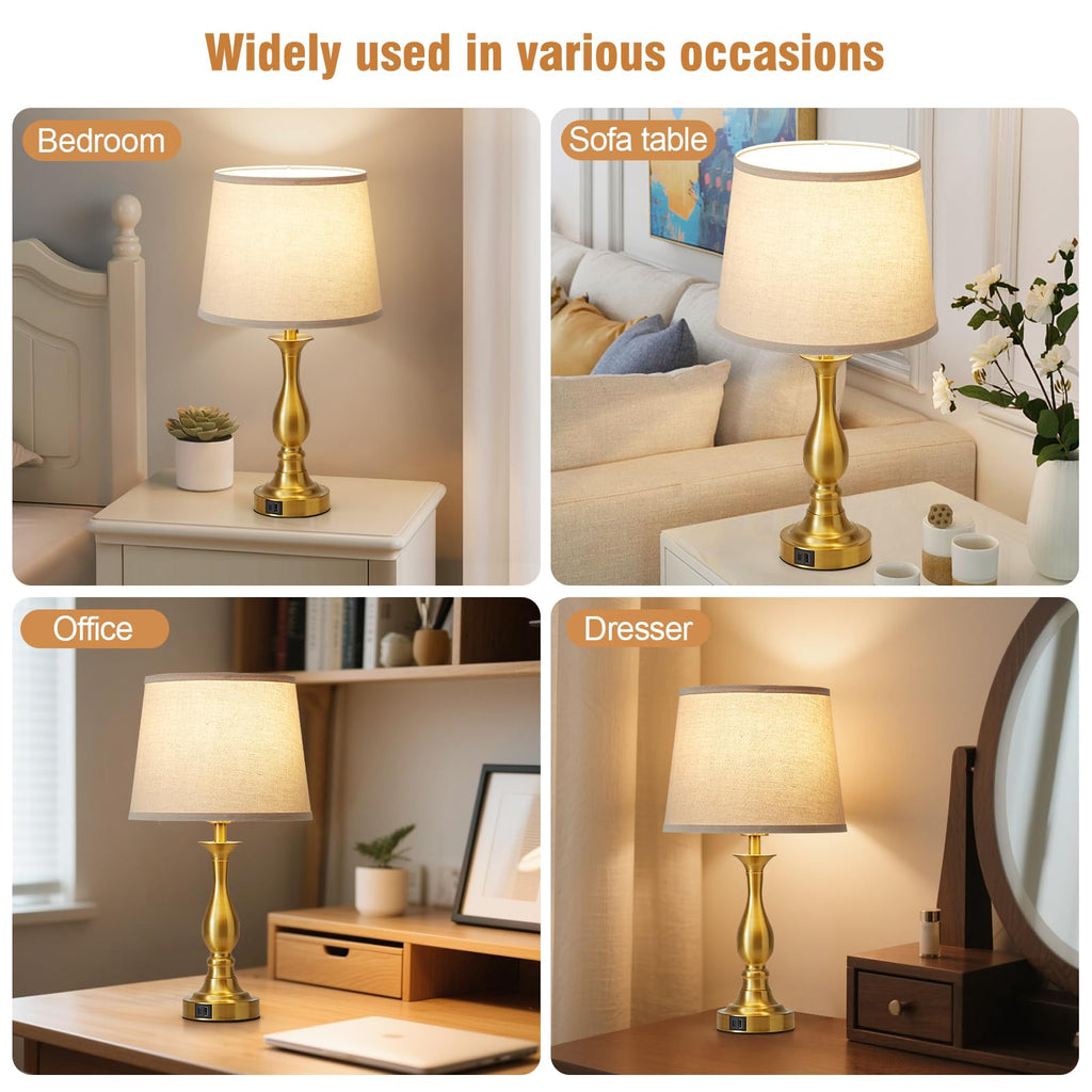 Bedside Table Lamp Touch Control Bedroom Lamps with USB A and C Charging Port 3 Way Dimmable Touch Lamps for Nightstand Living Room Bedroom Dorm Home Office Reading, Set of 2
