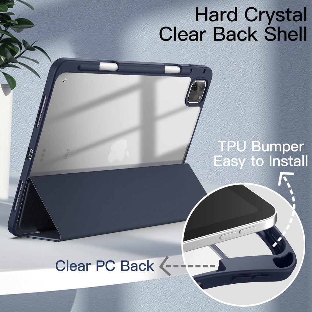 JETech Case ONLY for iPad Pro 11 Inch (2022/2021/2020/2018) with Pencil Holder, Clear Transparent Back Shell Slim Stand Shockproof Tablet Cover, Auto Wake/Sleep (Black)