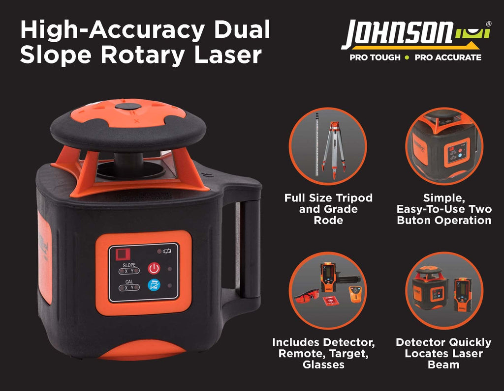 Johnson Level & Tool 40-6541 High Accuracy Dual Slope Rotary Laser System, Red, 1 ‎Kit