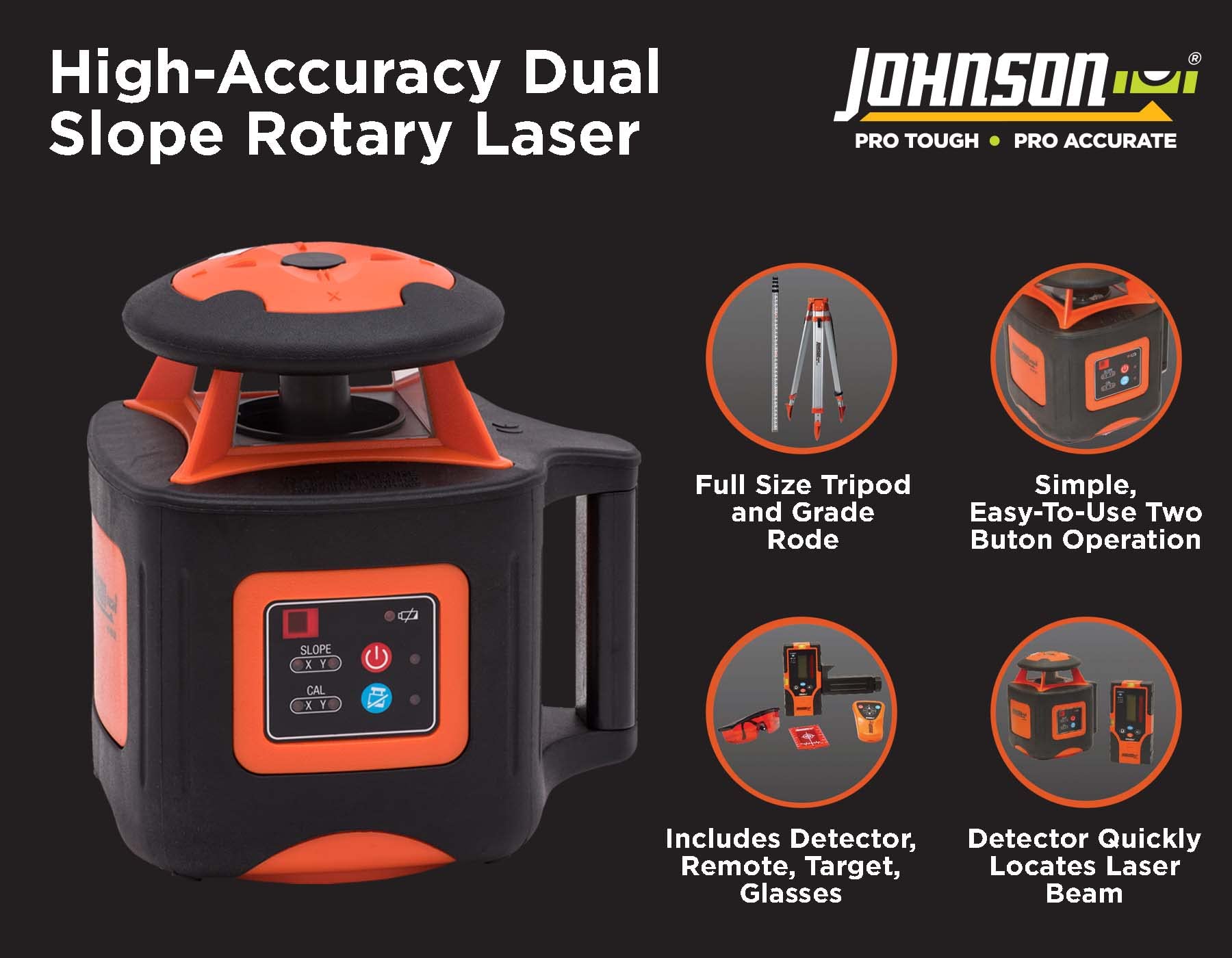 Johnson Level & Tool 40-6541 High Accuracy Dual Slope Rotary Laser System, Red, 1 ‎Kit