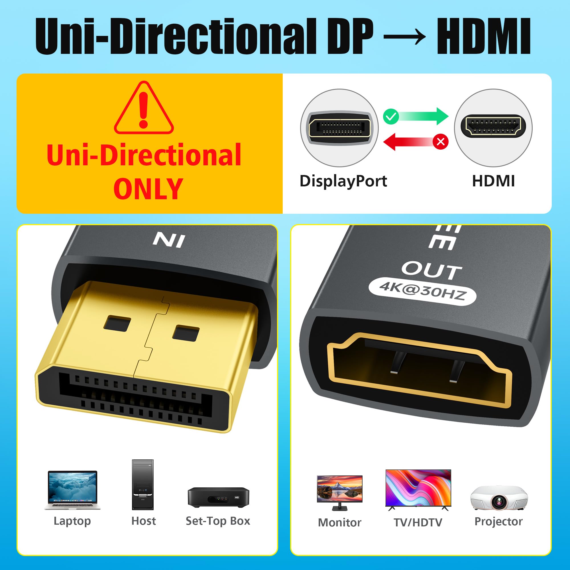 AGVEE 1 Pack Display Port to HDMI 4K@30HZ Adapter, Alloy Shell DP Displayport PC to HDMI Display Coulper Converter, Backward Compatibile with 2K@60HZ 1080P@120HZ Full HDTV, Uni-Directional, Black