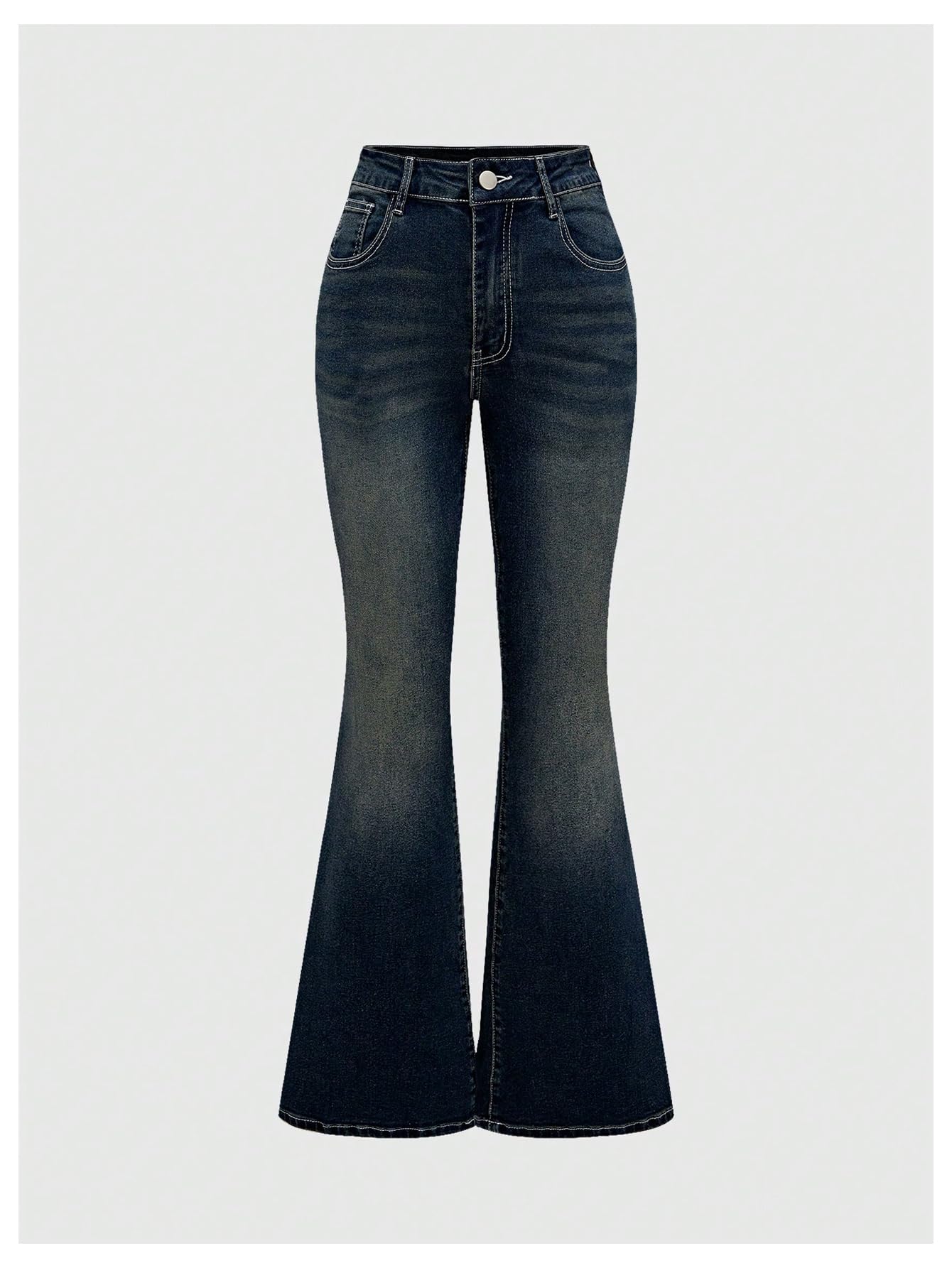 MakeMeChic Women's Bell Bottom Jeans Stretchy Flared Jeans Embroidered Y2K High Waist Denim Pants