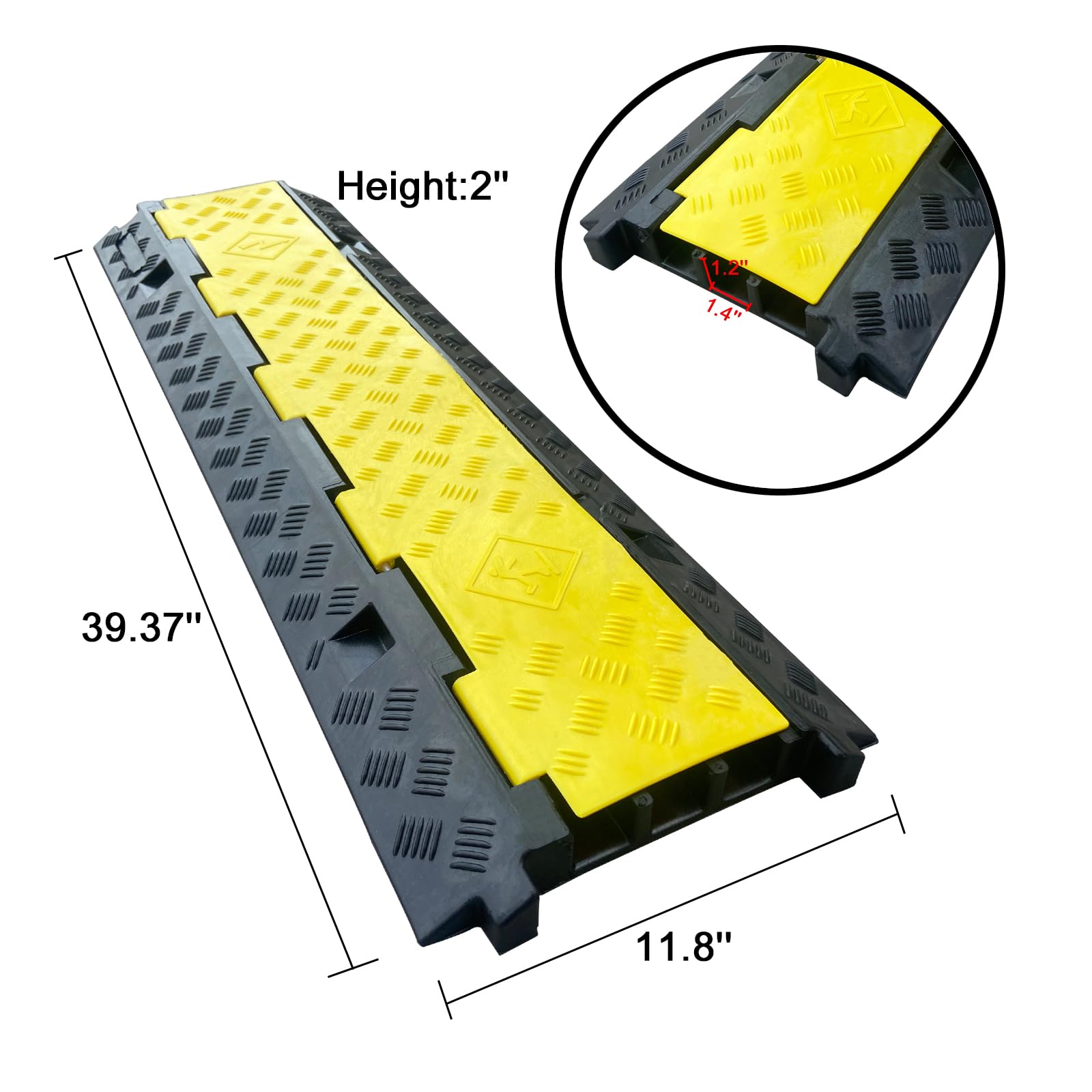 4 Pack Rubber Cable Ramp Hose Cable Protector Ramp 1 Channel 11000Lbs Load Capacity Traffic Speed Bump Wires Power Lines Extension Cord Cover for Indoor Outdoor