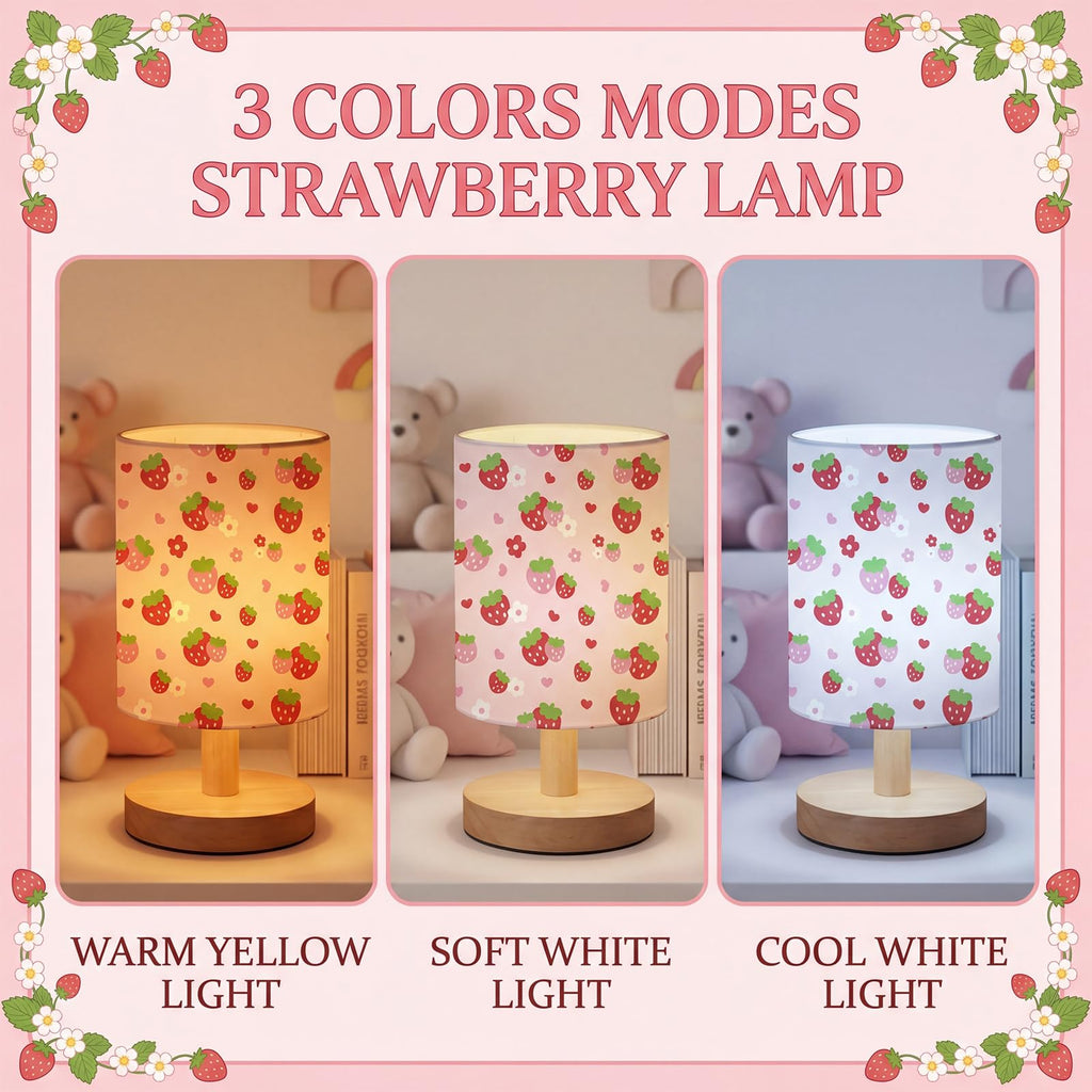 VIHOSE Woodland Animals Kids Table Lamp for Bedroom Kids Bedside Lamp with Linen Wooden Nightstand Cartoon Nursery Lampshade for Girls Boys Living Room