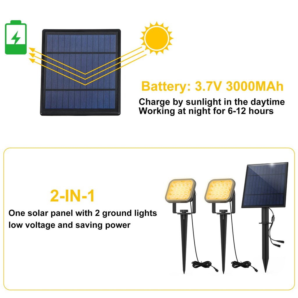 Solar Spot Lights Outdoor, Solar Landscape Spotlights IP65 Waterproof 9.8ft Cable,Auto On/Off Outdoor Wall Lights for Garden Yard Driveway Porch Walkway Pool (3000K Warm White)