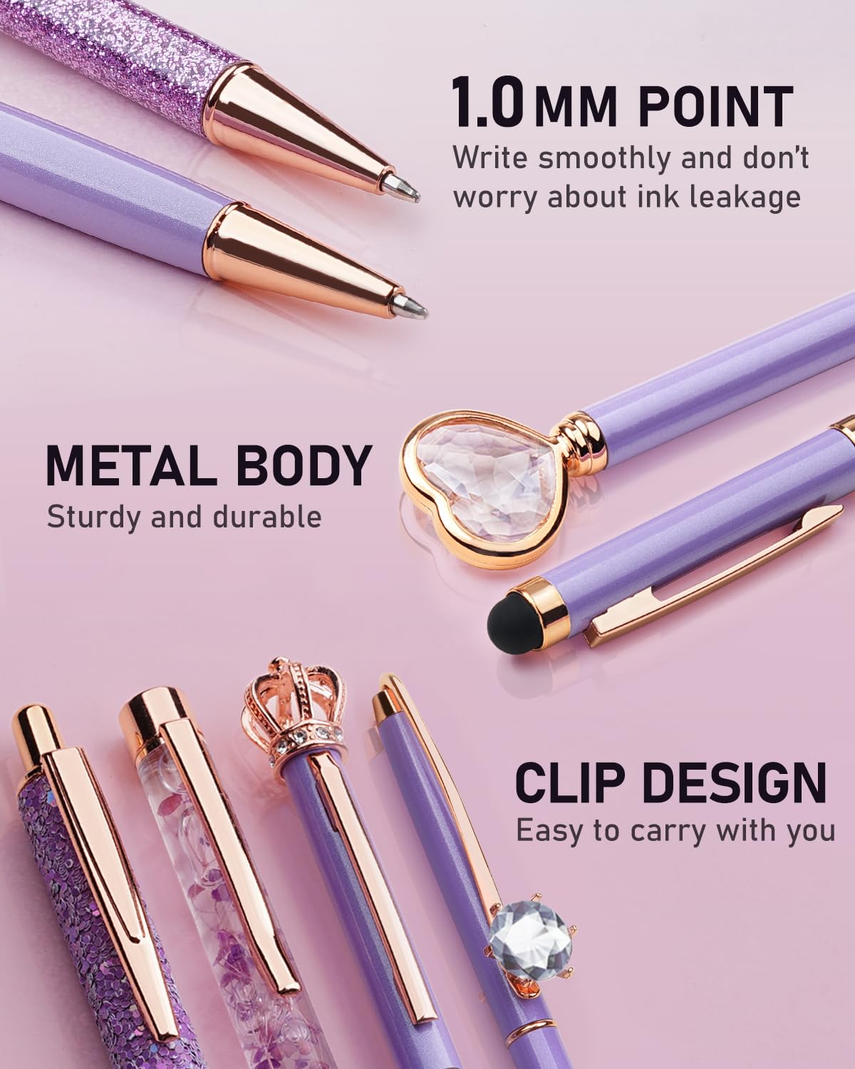 WEMATE 8Pcs Ballpoint Pens Set Metal Crystal Diamond Pen Glitter for Journaling Black Pen Bling in Black & Blue Ink Pretty Cute Pens Fancy Pens Gifts for Women Wedding School Office Desk(Black)