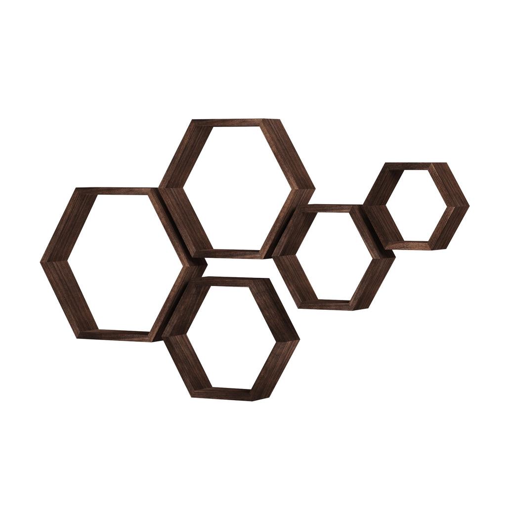 WONFUlity Hexagon Shelves for Wall Mounted, Wood Farmhouse Storage Honeycomb Floating Shelves for Wall Decor,Screws Anchors Included,5pc