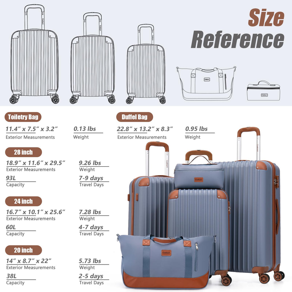 Cosbarn Luggage Sets 5 Piece Suitcases with Wheels, Suitcase Set ABS Hard Case Luggage with TSA Lock Spinner Wheels Durable Travel Luggage