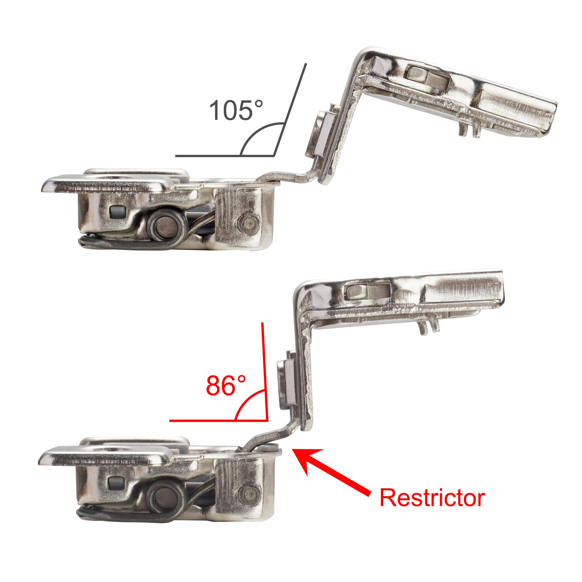 10 Pack 86 Degree Angle Restrictor/Restriction Clip for Soft Close Hinges, Kitchen Cabinet Door Restraints