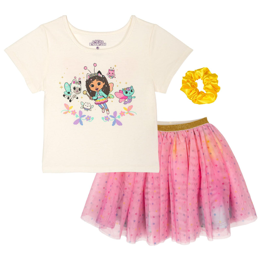 DREAMWORKS GABBY'S DOLLHOUSE Girls' T-Shirt and Tutu Skirt Set with Scrunchie Toddler to Big Kid