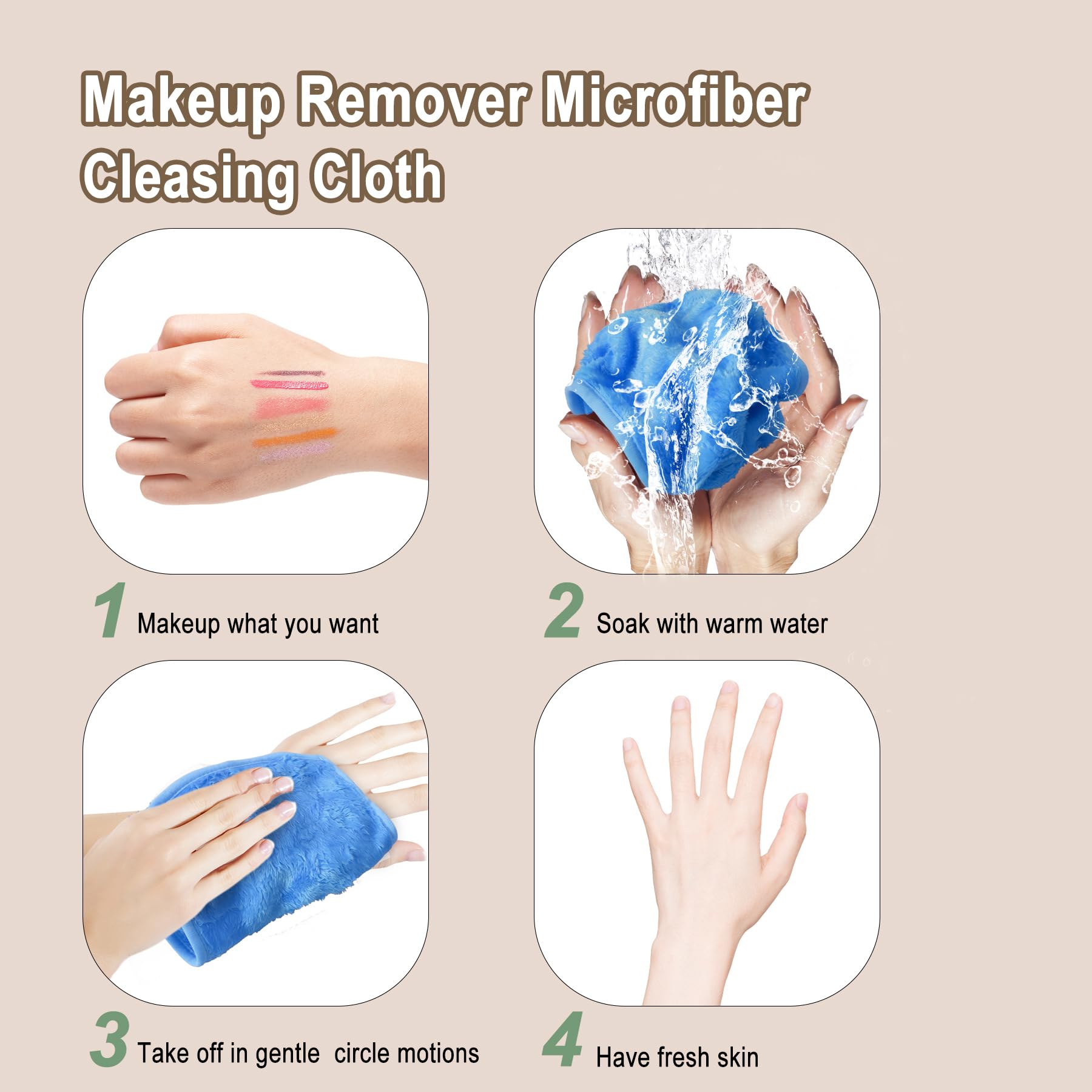 KODAMO Makeup Remover Cloth, Reusable Makeup Remover Pads Washable with Mesh Bag, Microfiber Makeup Removal Face Wash Cloths with Just Water, Gentle Soft, 12 Pack