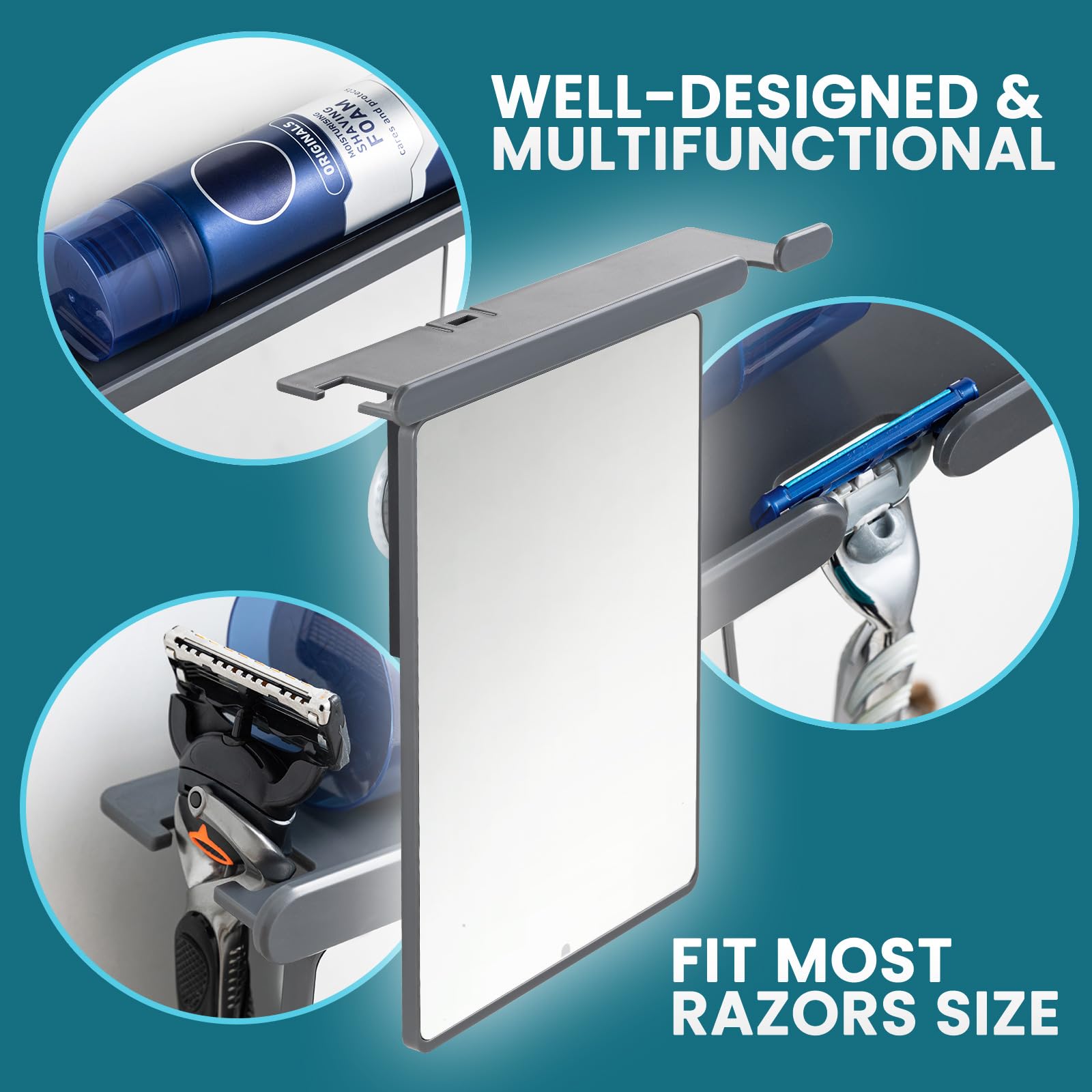TAILI Shower Mirror Fogless for Shaving | Shower Mirror Fogless, Shaving Mirrors, Suction Cup, Removable & Reusable, Razor Holder Storage, Bathroom Accessories K9