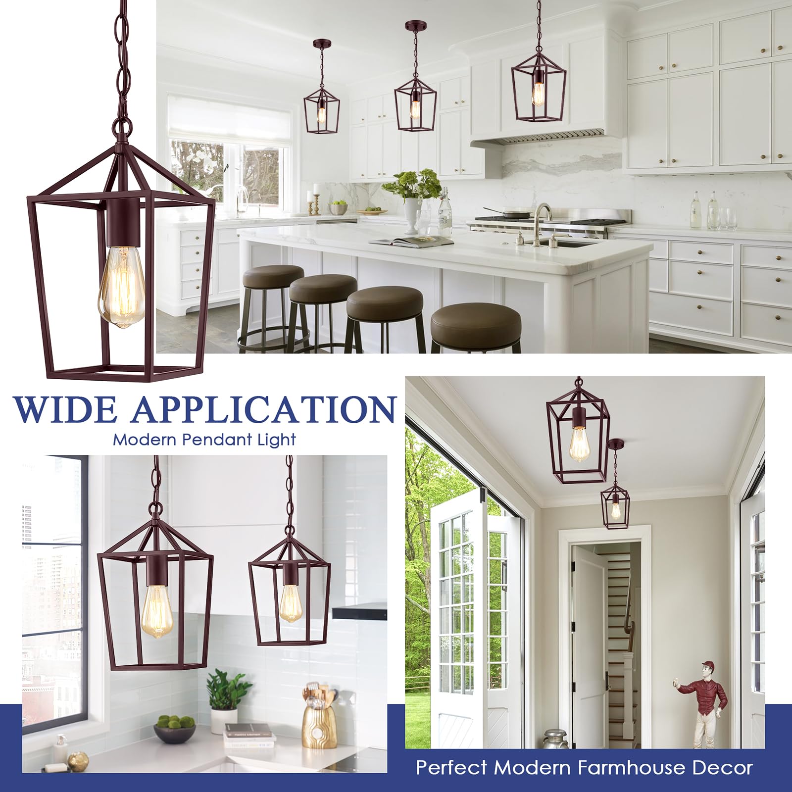 Sheetea 2-Pack Gold Pendant Lights Kitchen Island, Modern Mid Century Light Fixtures Hanging Lamp for Kitchen, Farmhouse Kitchen Pendant Lighting Over Island, Metal Cage Design