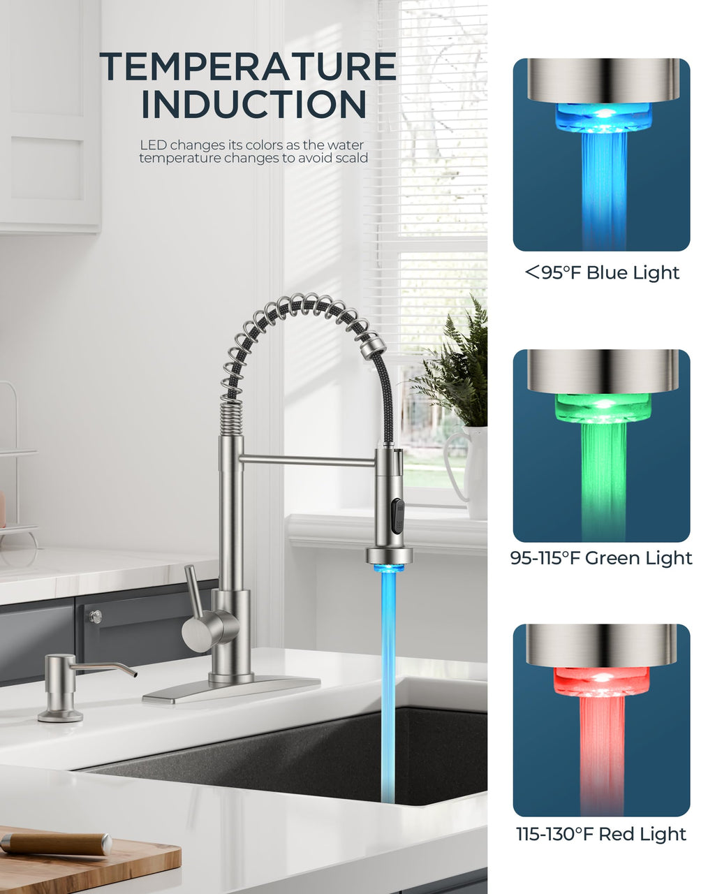 FORIOUS Kitchen Faucet with Soap Dispenser, Gold Stainless Steel Single Handle Modern Spring Commercial Sink Faucet with Pull Down Sprayer for Laundry & Utility Room RV Camp Bar Farmhouse