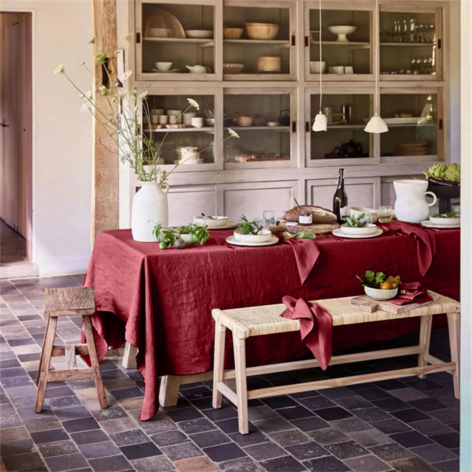 Talasily Linen Tablecloth 100% Pure Linen Table Cloth 60x84 Inches Rectangle Tablecloths Washable Cloths for Kitchen, Dining, Buffet Parties, Holidays, Picnic, Weddings and Restaurants-Caramel