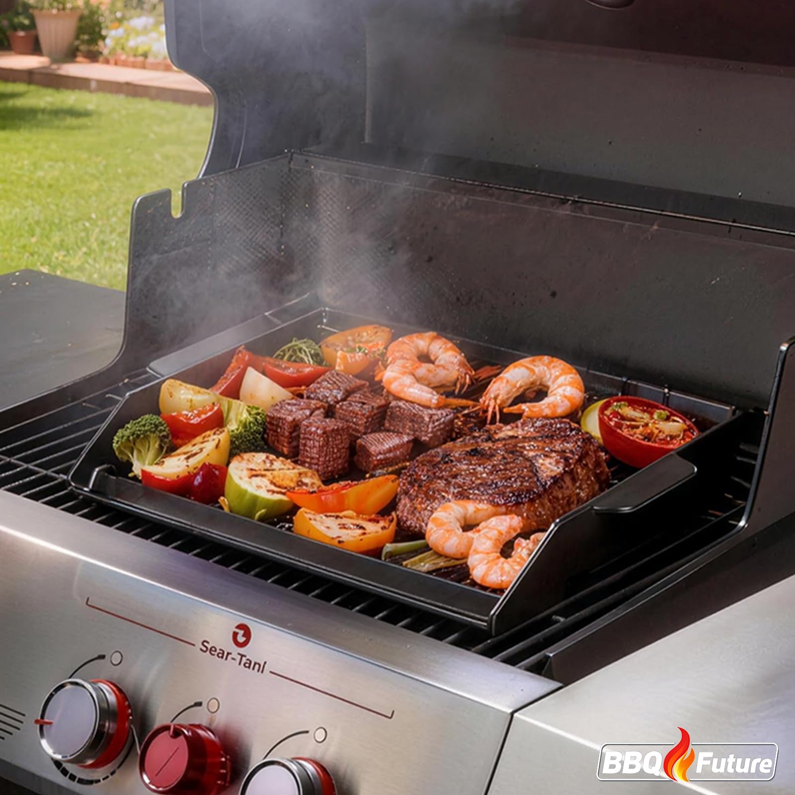 Carbon Steel Griddle for Gas Grill, Double Burner Griddle Compatible with Induction, Stove Top, Electric, Oven - 17" x 10" Professional Cookware for Cooktop, NonStick Griddle Pan