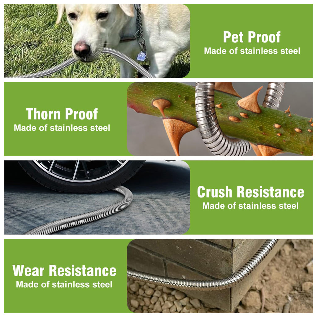 Beitopamz Garden Hose 25 ft, Stainless Steel Metal Water Hose with Nozzle, Flexible and Durable, Rust Proof, No-Kink, Heavy Duty, Leakproof 3/4'' Brass Fittings, Lightweight Hose for Patio, Lawn
