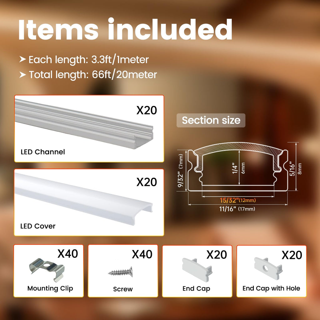 Muzata 10Pack 3.3FT/1M LED Channel Aluminum U Shape Silver LED Strip Diffuser Channel with Milky White Cover Easy Installation U1SW WW 1M