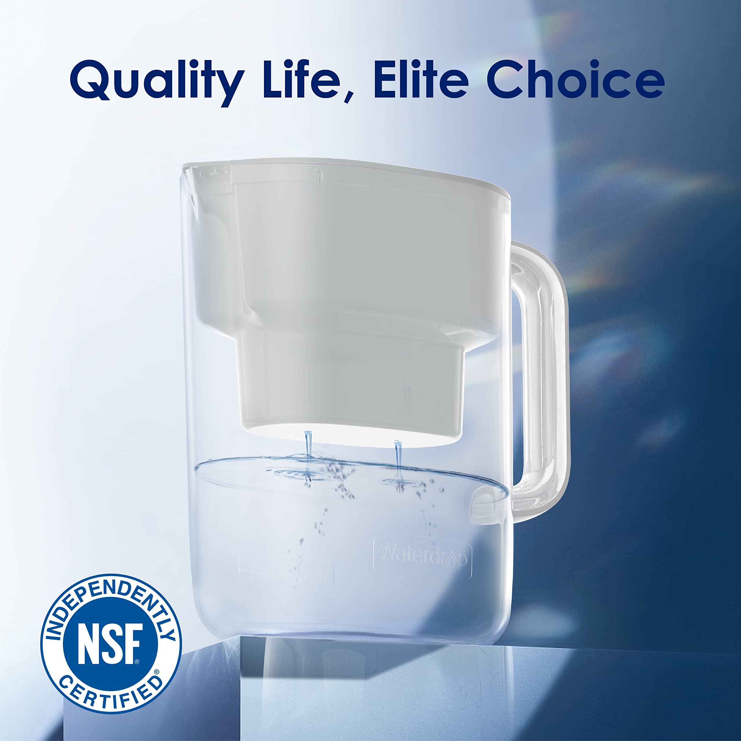 Waterdrop PT-07B Water Filter Pitcher, 10-Cup, NSF Certified Water Filter Pitcher, 200-Gallon Long-Life Filter, Reduces PFOA/PFOS and Chlorine, 5X Longer Filter Life, Blue