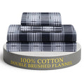 Feather & Stitch 100% Cotton Flannel Twin Sheet Set, 3 Piece Brushed Cotton Flannelette Flat Sheet, Winter Fitted Sheet, Heavy Weight Bedding, 16" Deep Pocket (Grey Plaid)