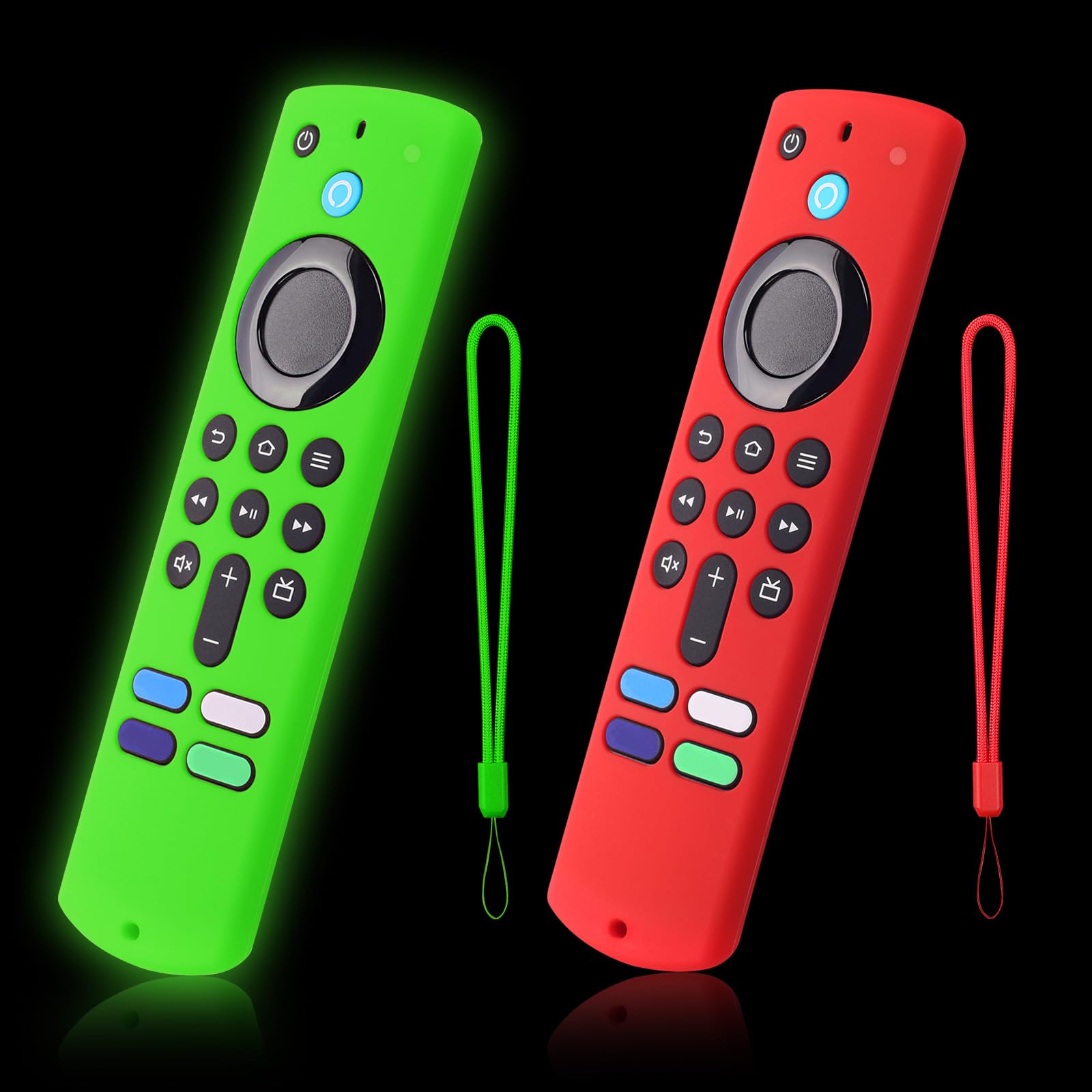 2-Pack Glowing Remote Cover, Silicone Protective Case with Lanyard, Glow Blue and Glow Purple, Compatible with Smart TV Remote Controller