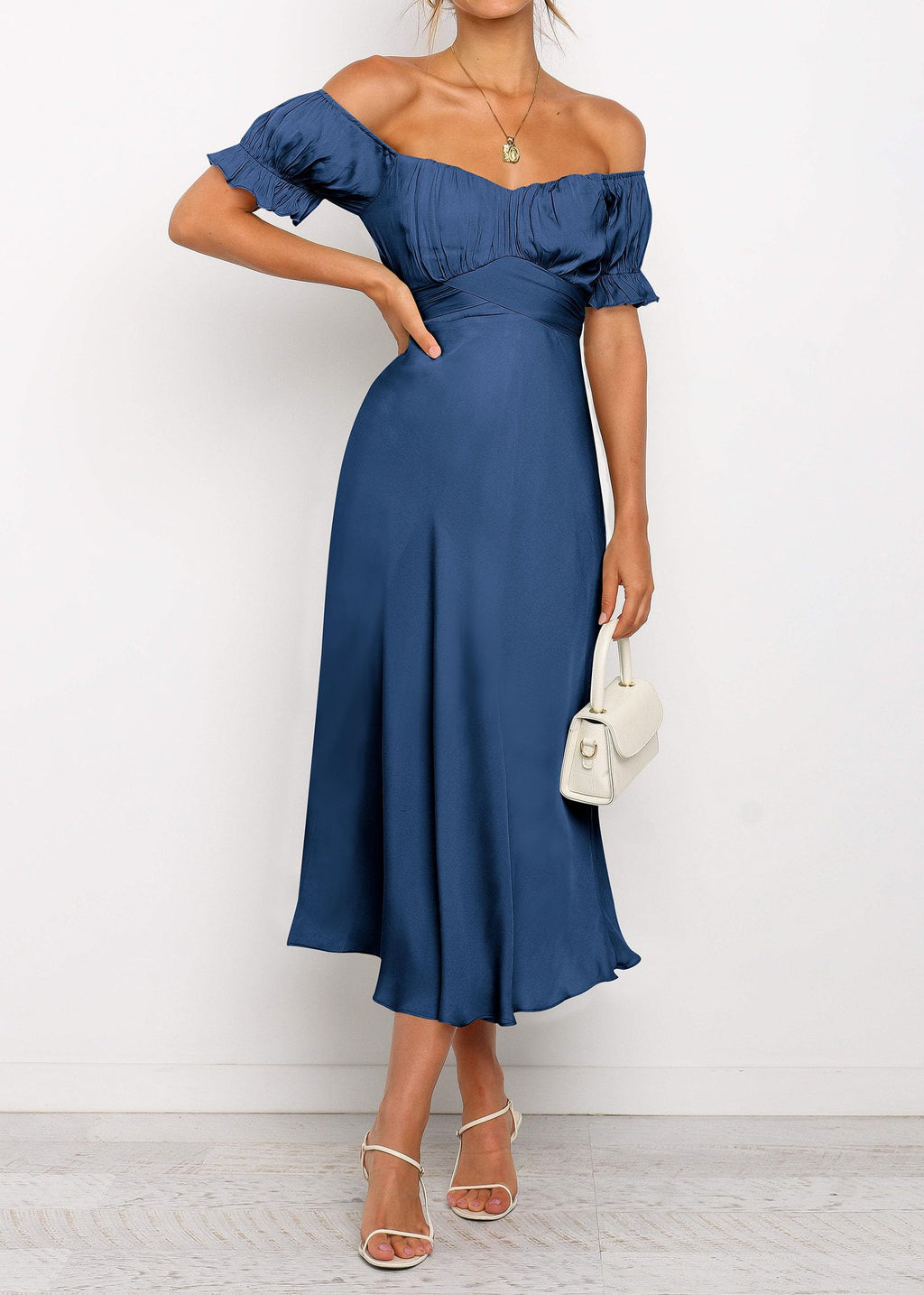 KIRUNDO Women's 2026 Spring Summer Satin Wedding Guest Midi Dress Off The Shoulder Wrap Party Cocktail Formal Prom Dresses