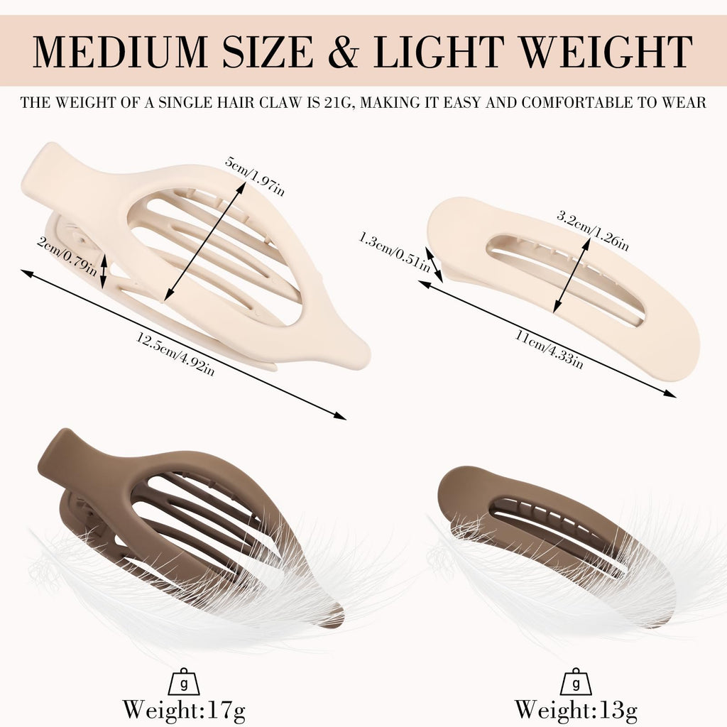 Obeoby 8 Pcs Flat Claw Clips for Women, Strong Hold French Flat Hair Clips for Thick Thin Hair Barrettes Accessories Round Large Medium (Tortoiseshell)