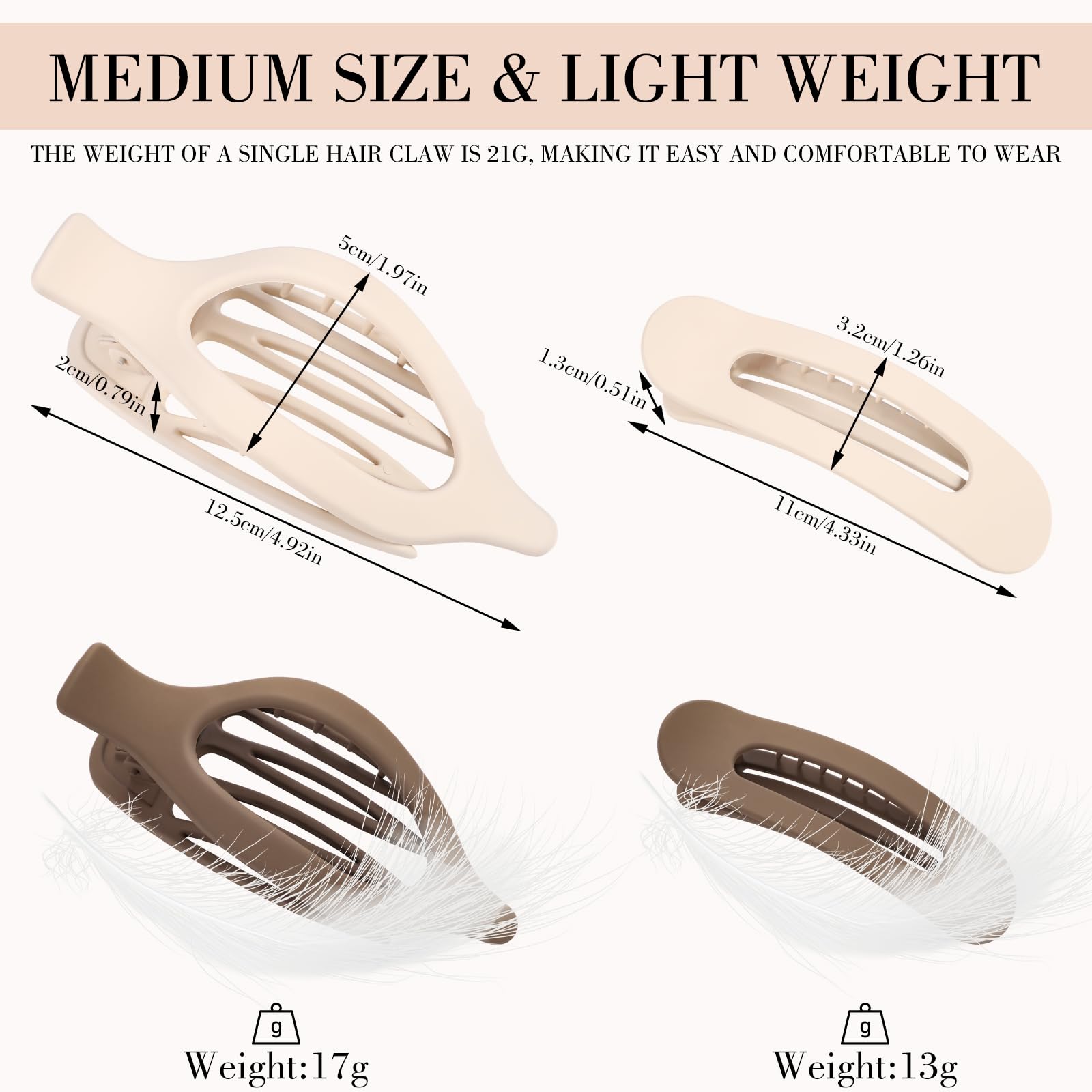 Obeoby 8 Pcs Flat Claw Clips for Women, Strong Hold French Flat Hair Clips for Thick Thin Hair Barrettes Accessories Round Large Medium (Tortoiseshell)