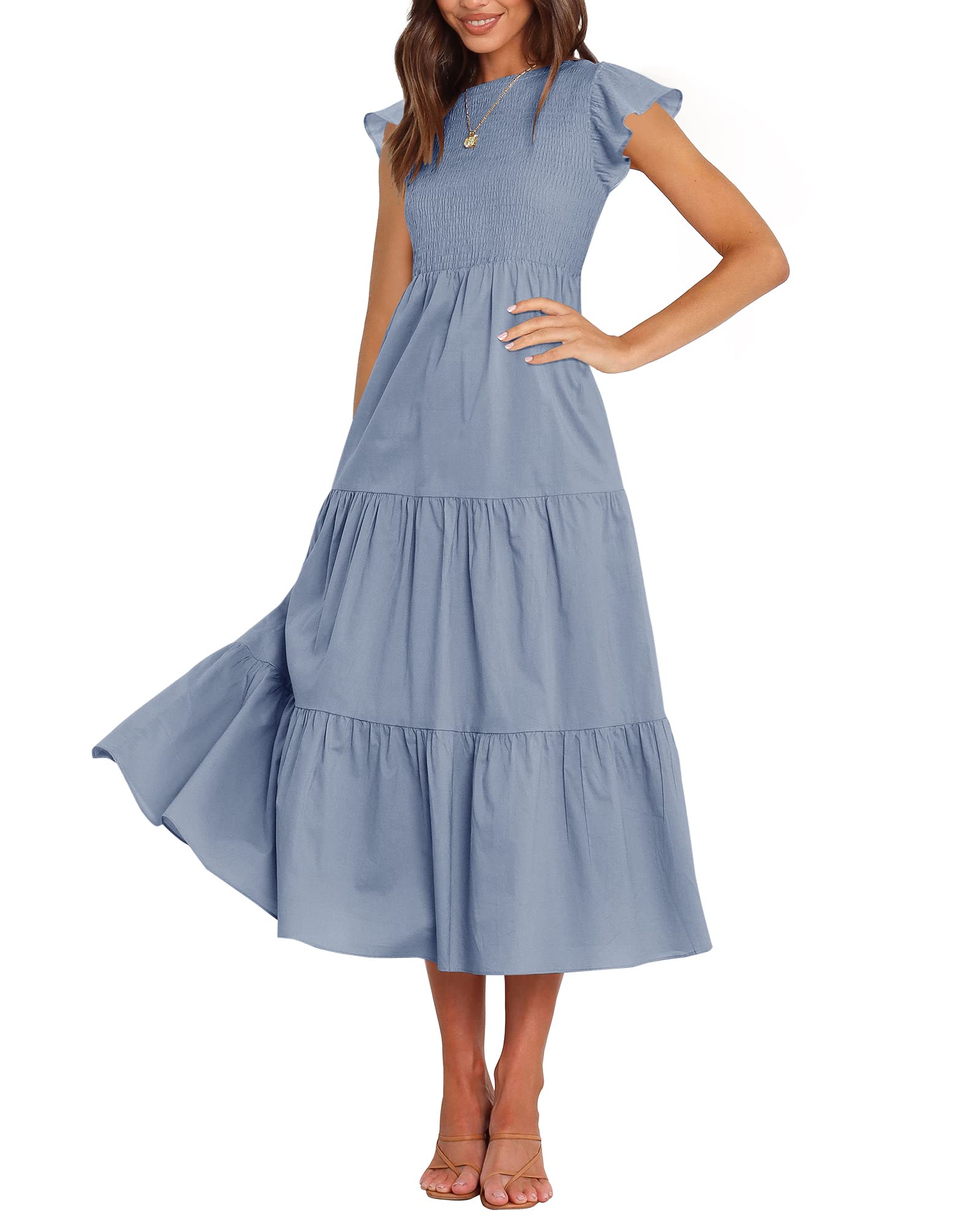 BTFBM Women Casual Short Sleeve Crew Neck Summer Dress Bohemian Floral Printed Flowy Maxi Dresses Tiered Cocktail Dress