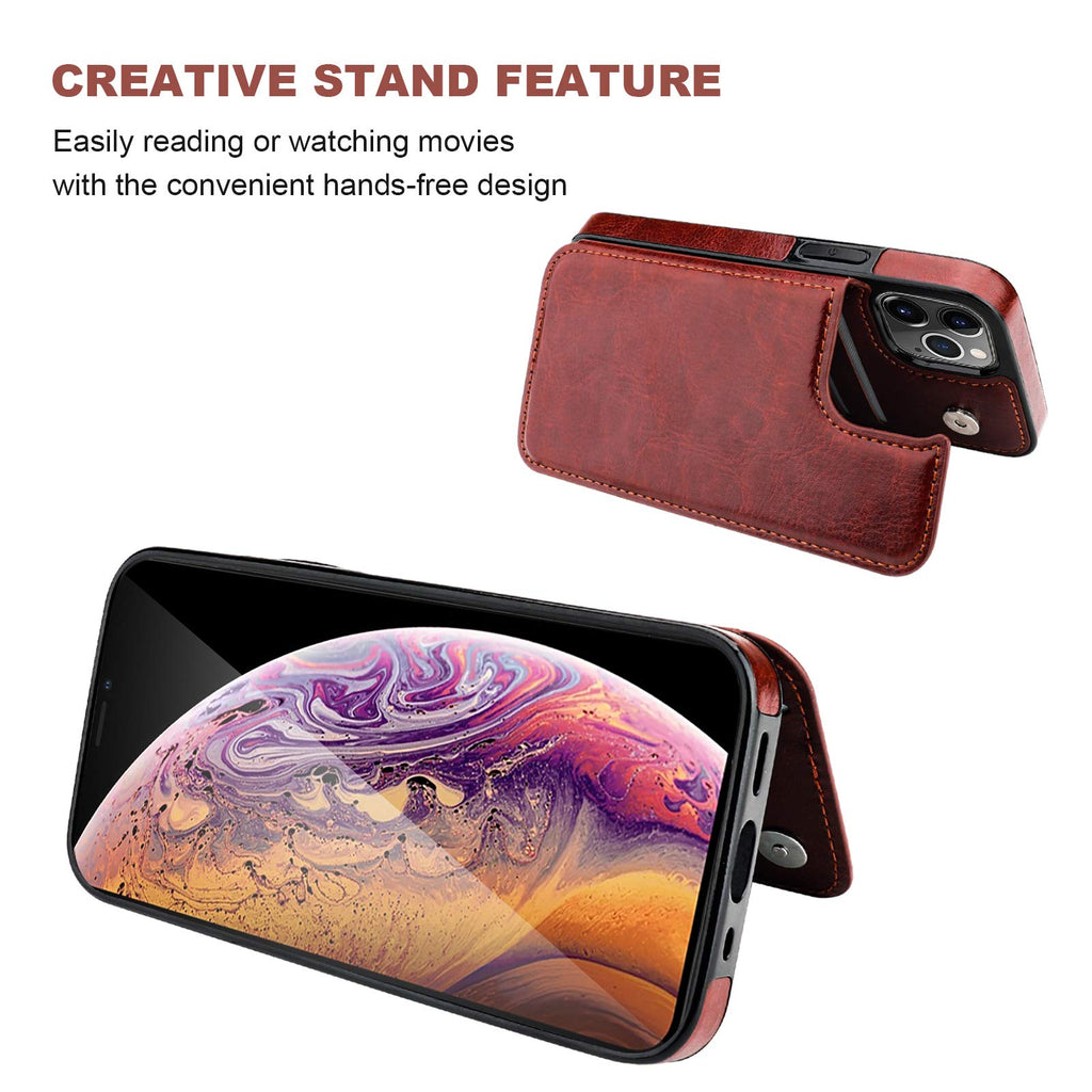 ONETOP Compatible with iPhone 12 Compatible with iPhone 12 Pro Wallet Case with Card Holder, PU Leather Kickstand Card Slots Case, Double Magnetic Clasp Durable Shockproof Cover 6.1 Inch(Black)